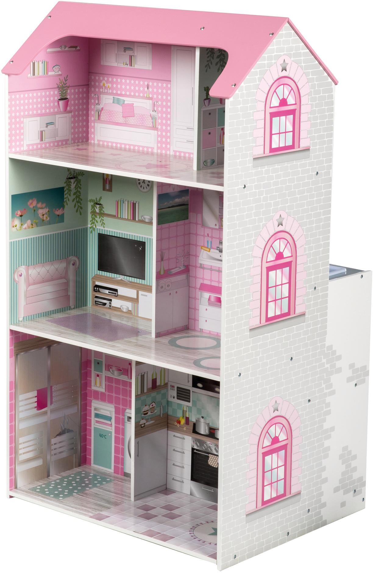 roba® Spielküche »2-in-1, rosa«, mit mehrstöckigem Puppenhaus