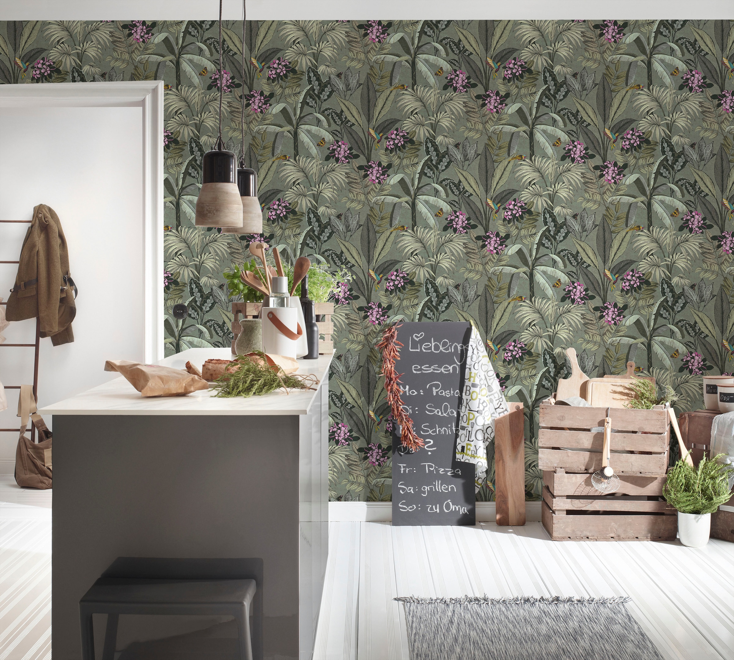 A.S. Création Vliestapete »PintWalls Dschungeltapete Floral«, matt-gemustert-neutral, Blätter Tapeten Wohnzimmer Schlafzimmer Küche modern Design Wandtapete