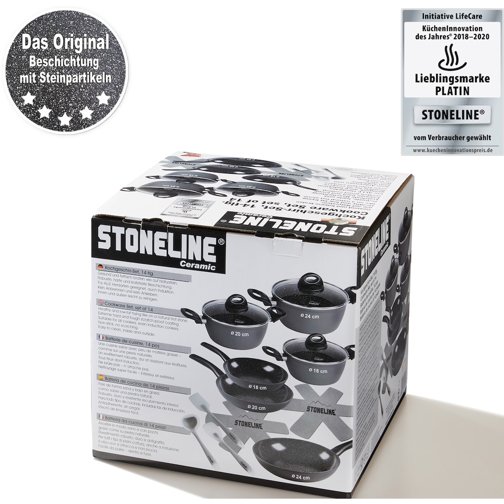 STONELINE Topf-Set, Aluminium, (Set, 14 tlg., Bratentopf 22 cm, je 1 Kochtopf 18/20 cm, je 1 Bratpfanne 16/20/24 cm)