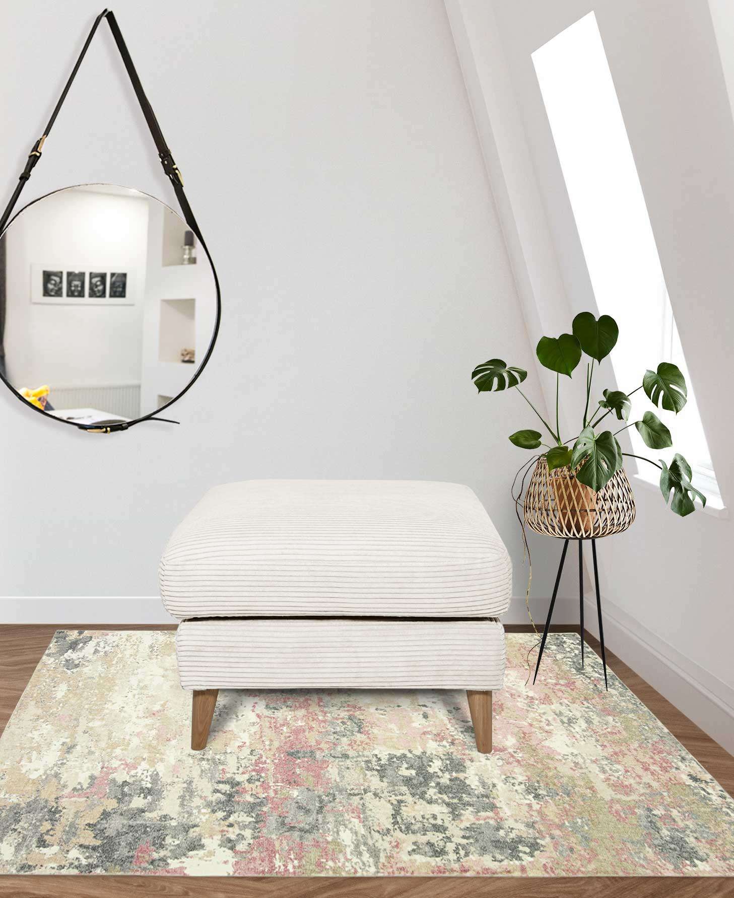 Home affaire Polsterhocker »MARSEILLE«, Massivholzbeine Eiche, Landhausstil, Wellenunterfederung