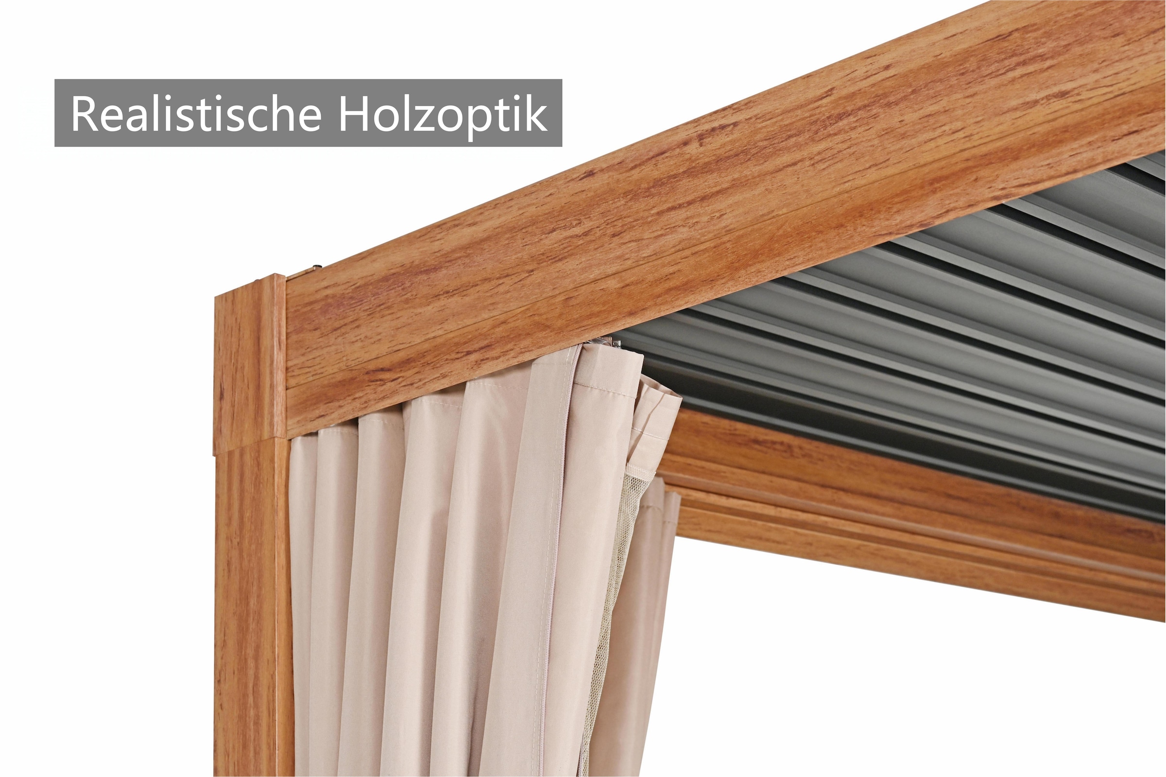 KONIFERA Pavillon »Pergola Alhambra, Terrassendach mit Aluminiumpfosten« 3x3 oder 3x4 m, holzfarben, 4 Seitenteile, verstellbare Dachlamellen