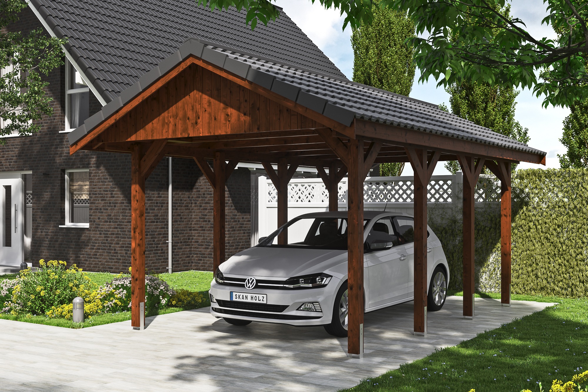 Skanholz Einzelcarport »Wallgau«, 291 cm, Nussbaum, mit Dachlattung