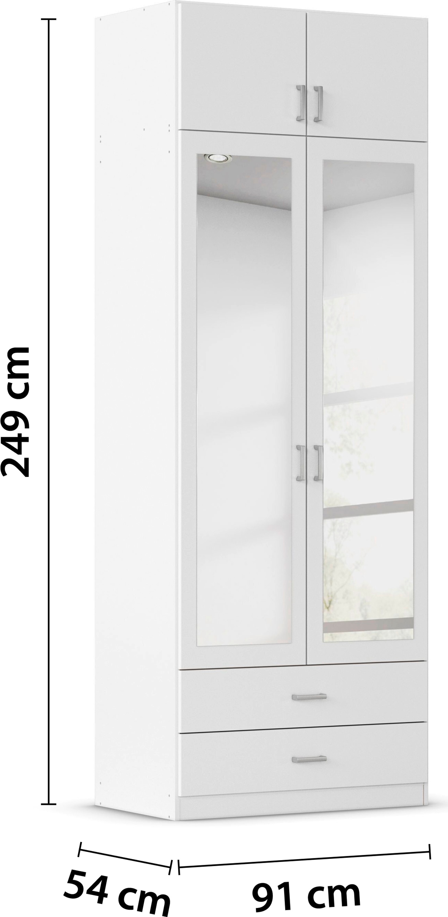 rauch Kleiderschrank »Schrank Garderobe Wäscheschrank GAMMA in 4 Breiten 91-226 cm« 3 verschiedene Ausstattungen BASIC/CLASSIC/PREMIUM (inkl. SOFT-CLOSE),  mit Schubladen und Schrankaufsatz sowie Spiegel MADE IN GERMANY