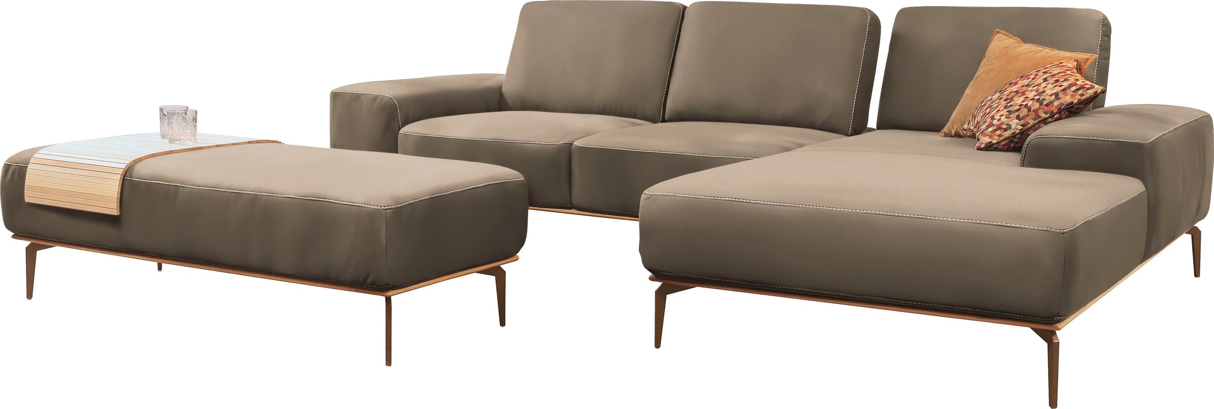 W.SCHILLIG Ecksofa »run, Designsofa mit tollem Sitzkomfort, L-Form«, mit Holzsockel, Füße in Bronze pulverbeschichtet, Breite 299 cm