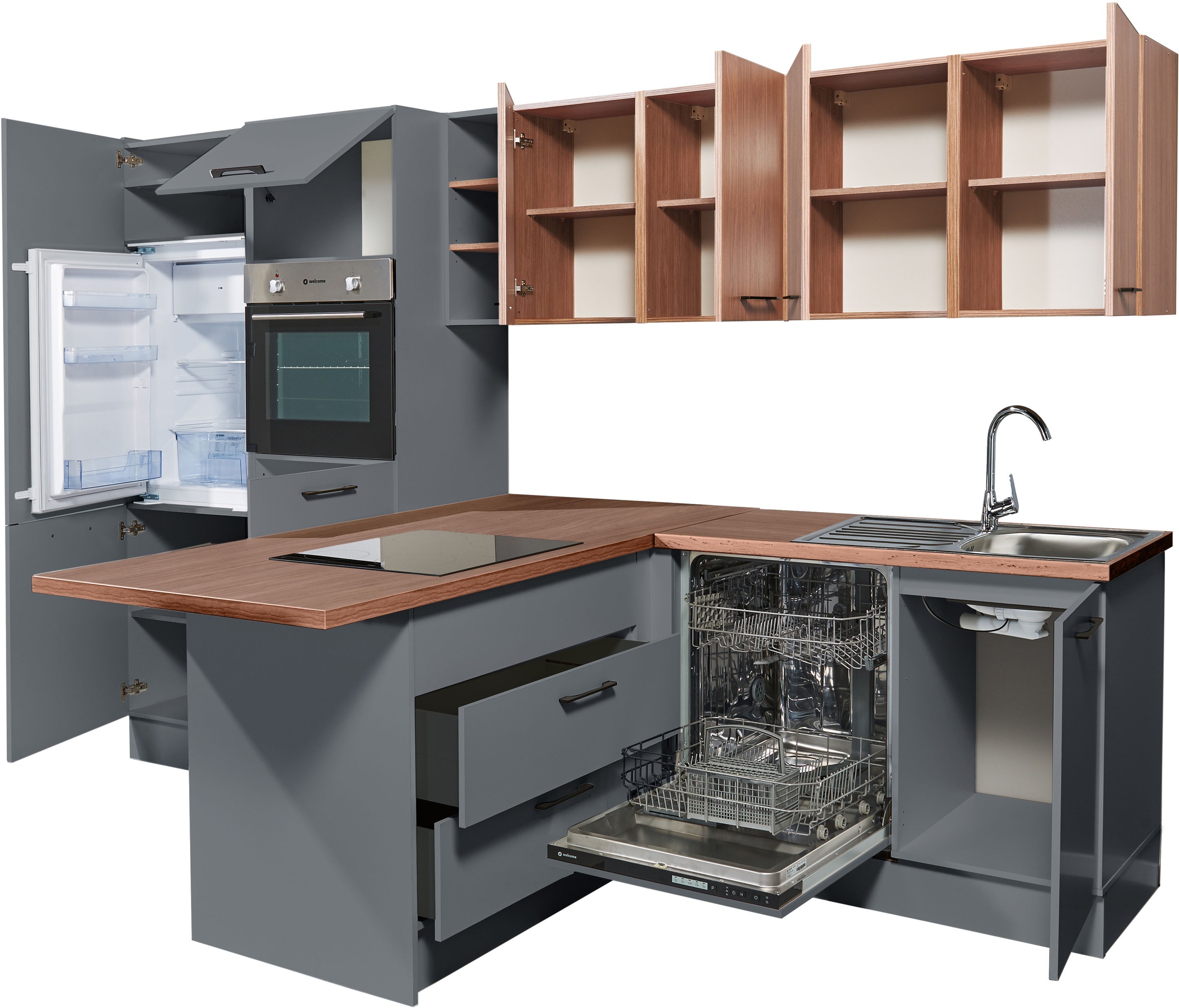 BASIC by Balculina Küchenzeile »Girona B/H/T 325x211x200 cm« Breite 325cm, wahlweise mit E-Geräte, Softclose