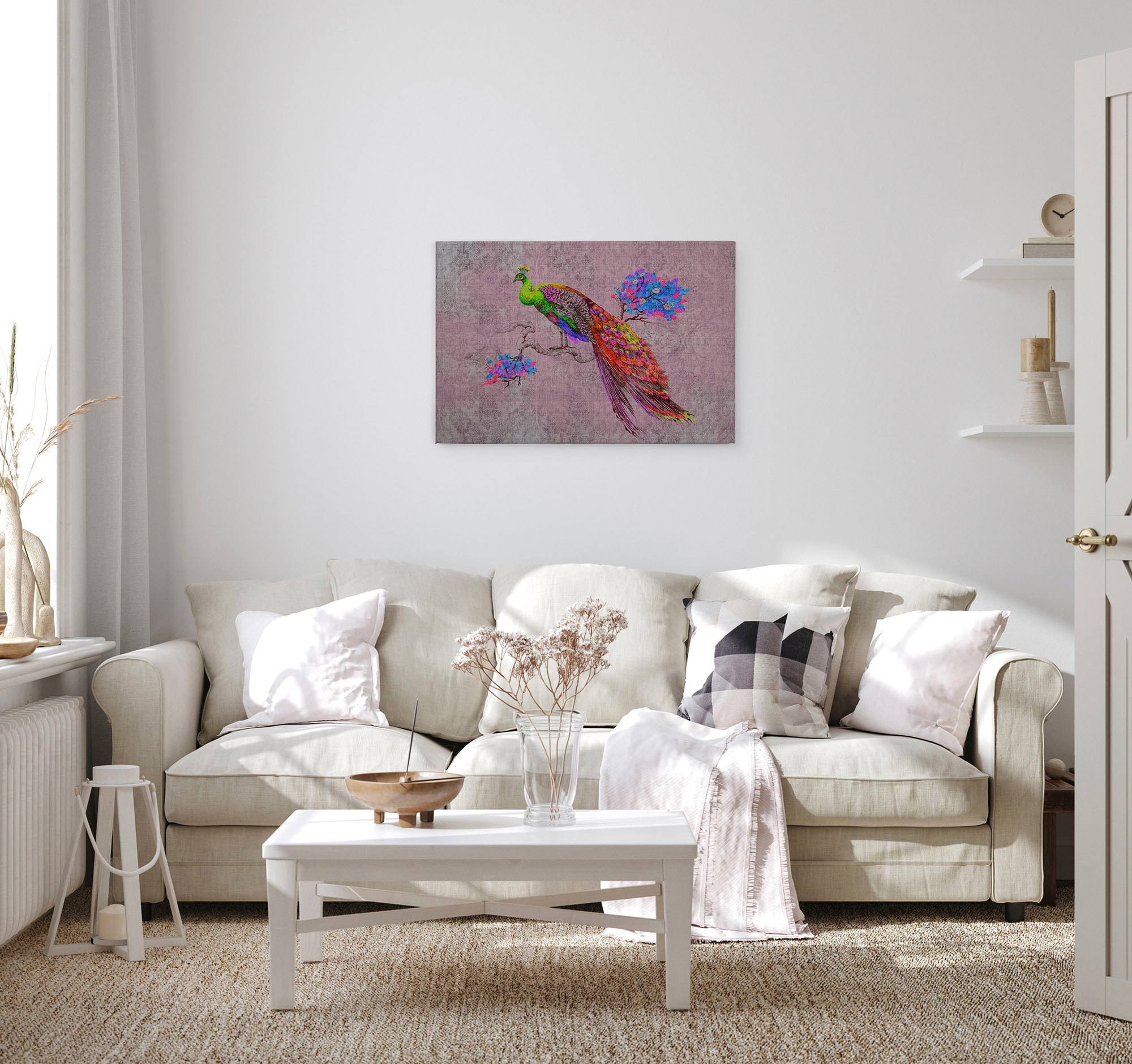 A.S. Création Leinwandbild »peacock«, Kunst-Tiere-Kinder, (1 St.), Keilrahmen Bild Bunt Pfau Leinwand-Bild Wohnzimmer modern Wandbild