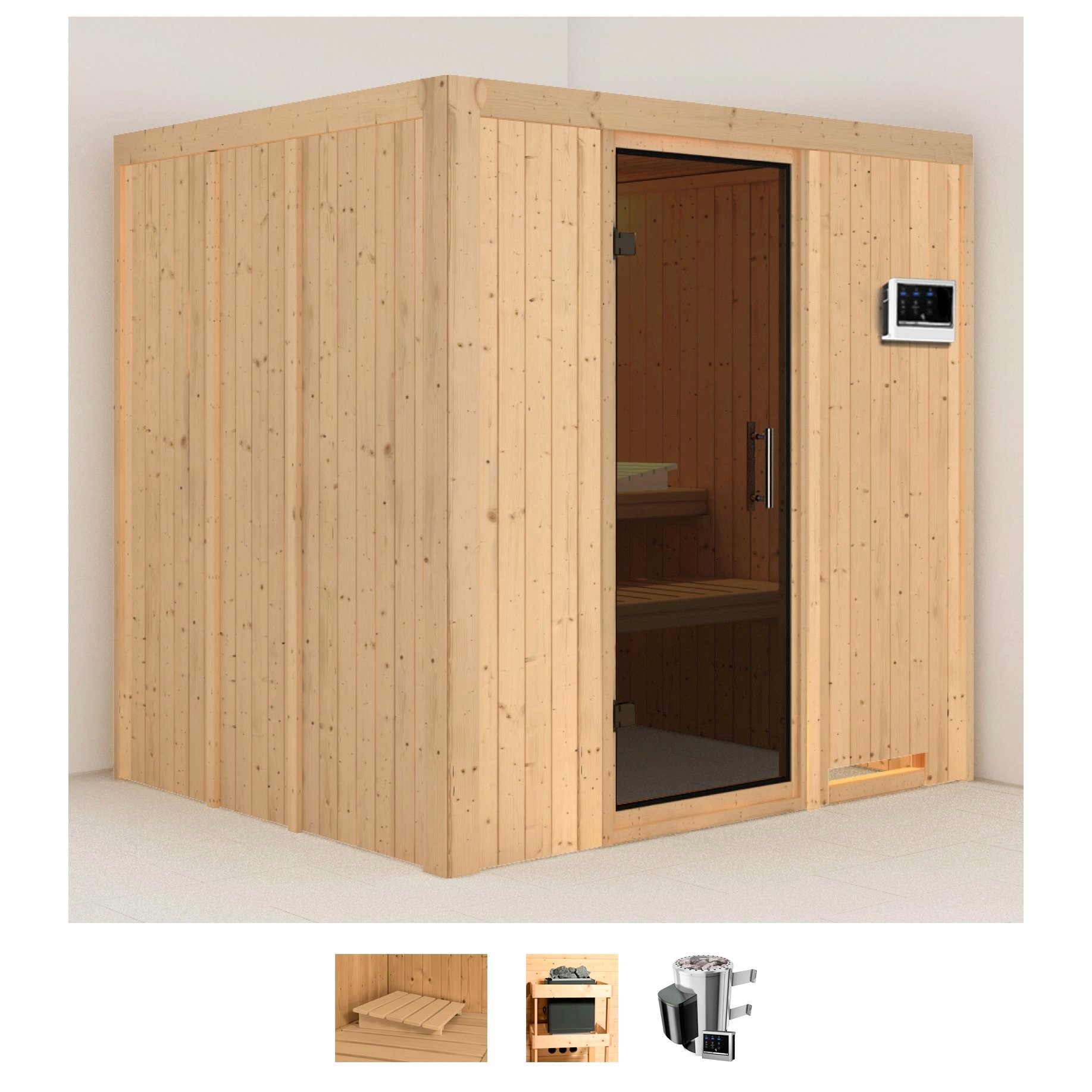 Karibu Sauna »Dima« Set,  Ofen 3,6 kW externe Strg.easy