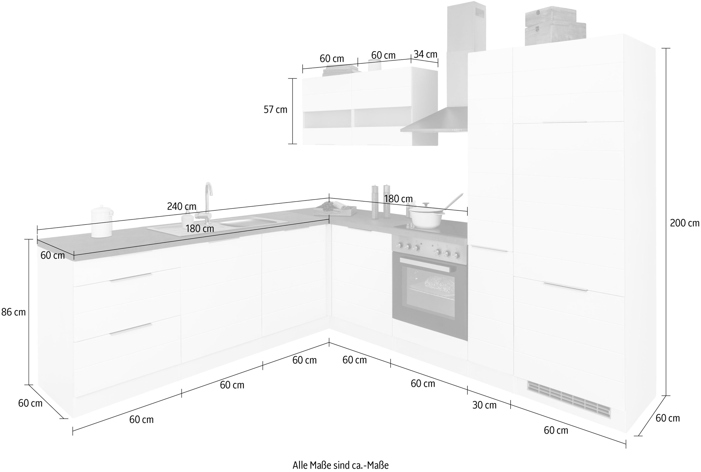 KOCHSTATION Winkelküche »KS-Luhe«, Stellbreite 240x270 cm, wahlweise mit oder ohne E-Geräten, MDF-Fronten