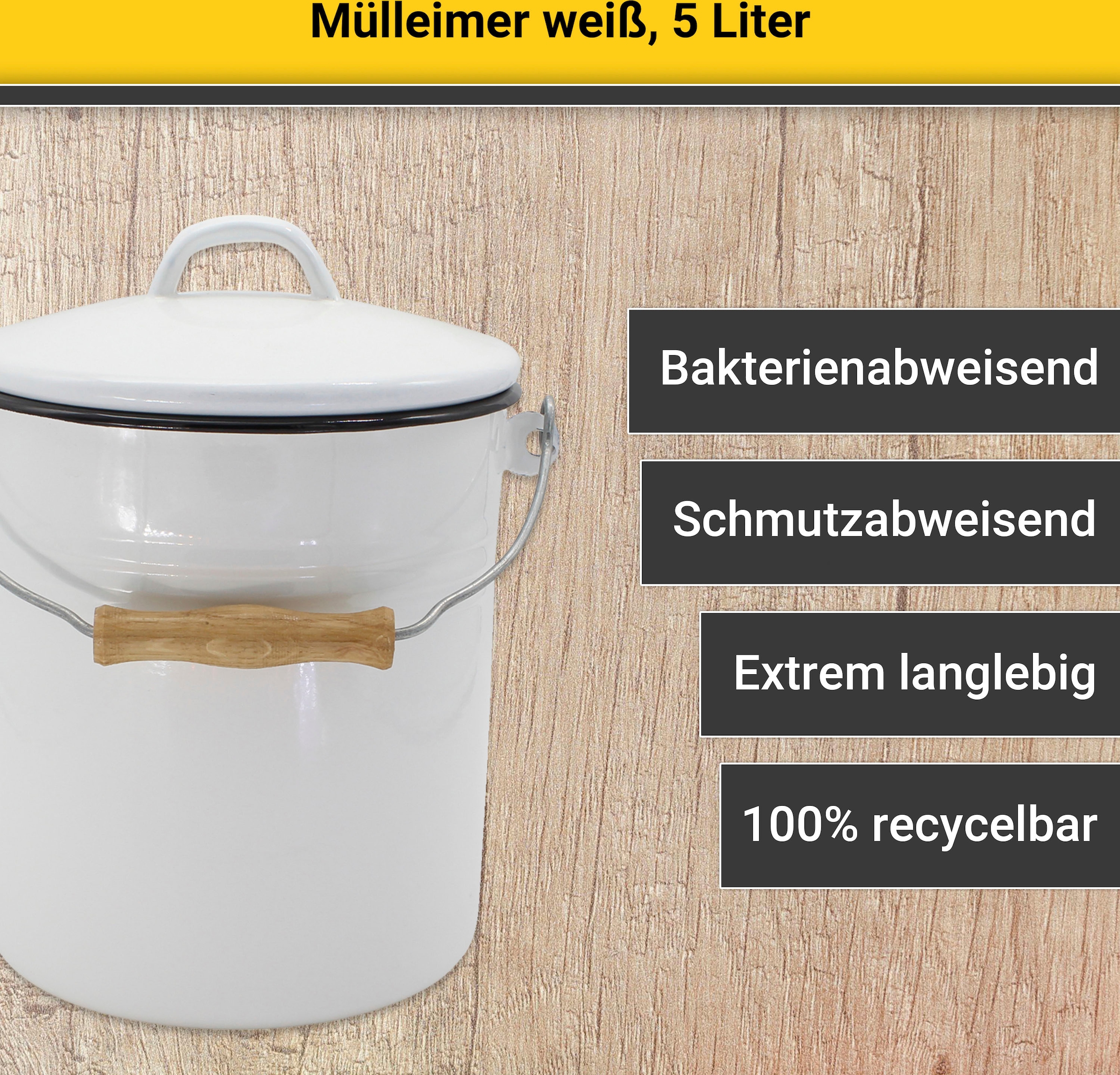 Krüger Mülleimer, Stahlemaille, 5 Liter, Made in Europe