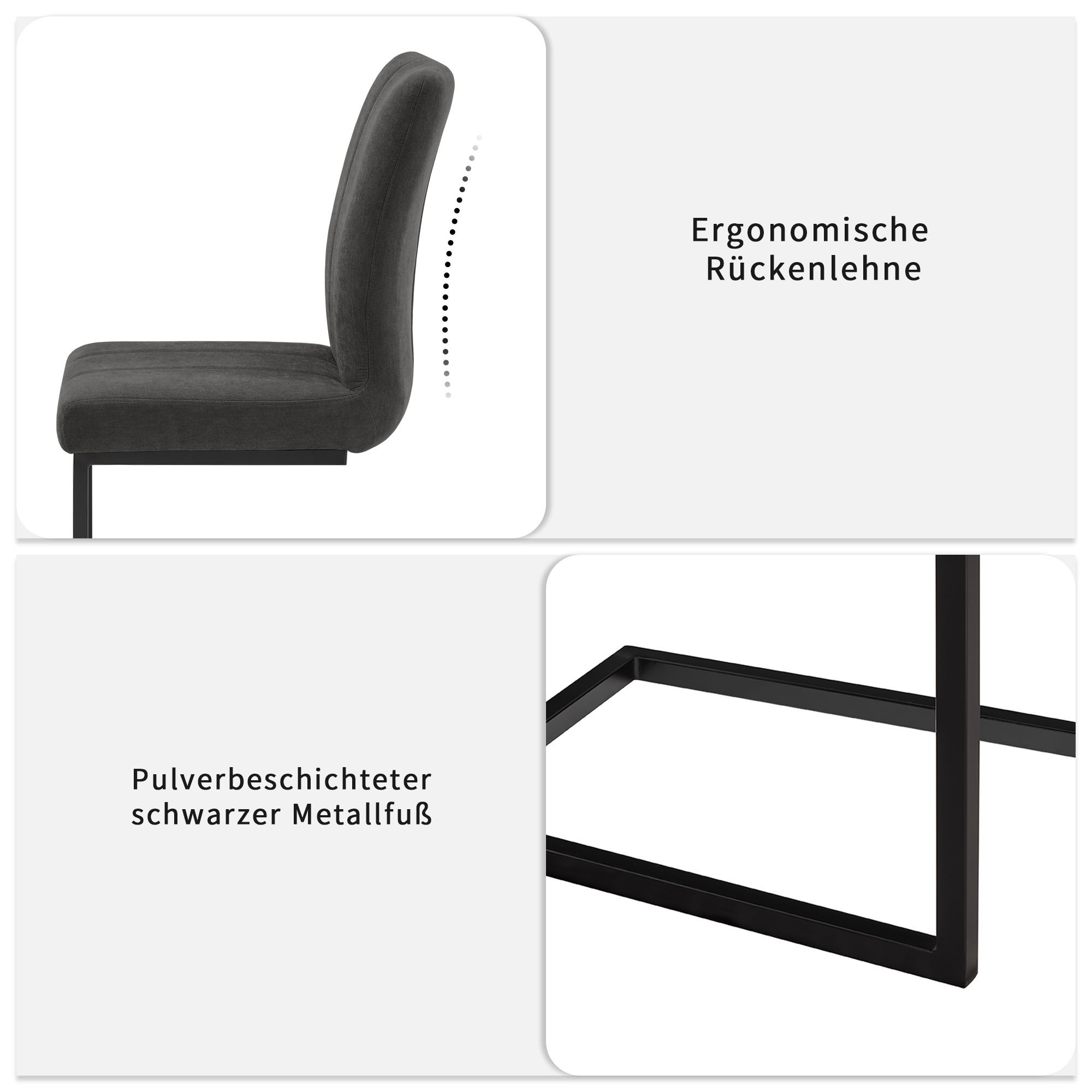 OTTO home Freischwinger »Hennia« (Set) 2 Stk.mit weichem Chenillebezug, Ziernähten, schwarzes Metallgestell