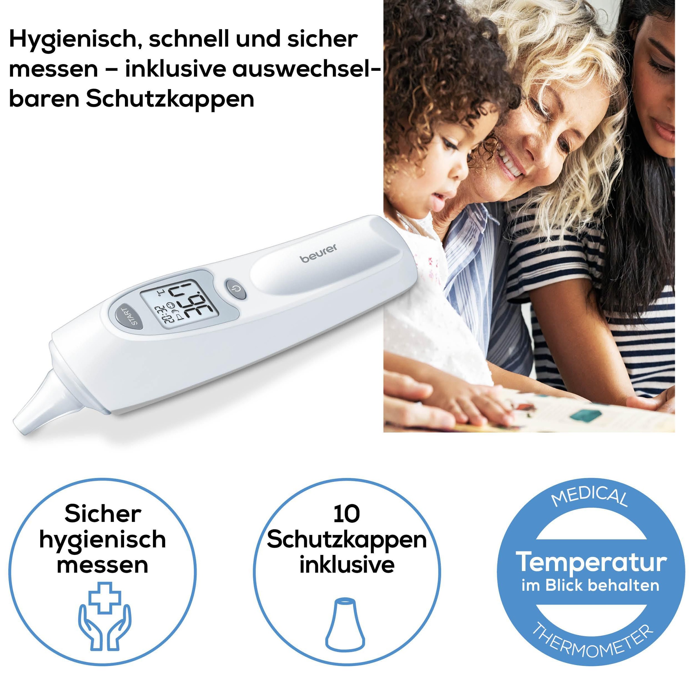 BEURER Ohr-Fieberthermometer »FT 58 mit Signalton bei Messende, Infrarot-Messtechnik«, Hygienische Messung dank Abwurf der Schutzkappe ohne Hautkontakt
