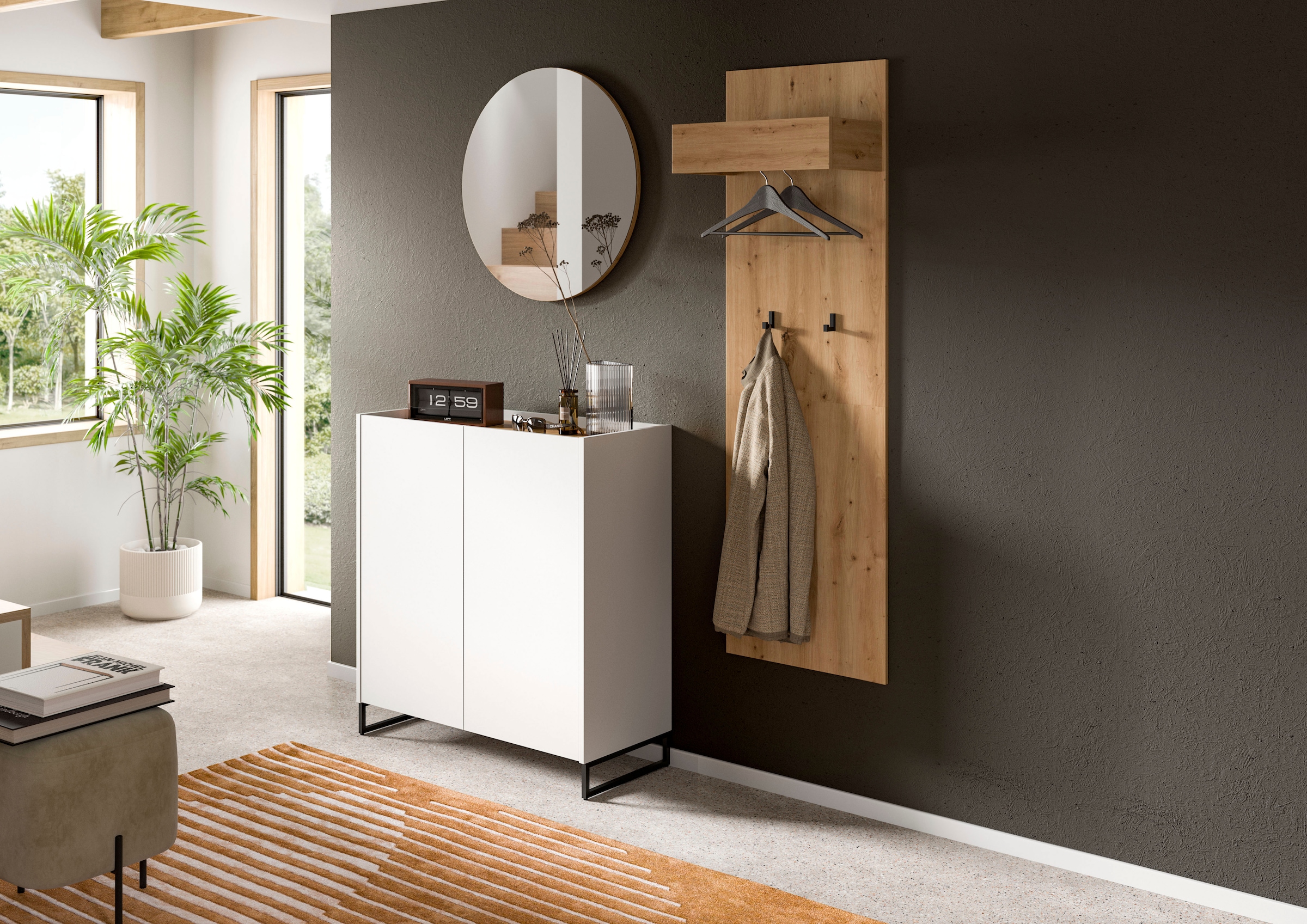 INOSIGN Schuhschrank »EVRID, Breite 90cm, 2 Türen, 5 Einlegeböden, inkl. Metall-Kufenfüße« individuell mit anderen Artikel der Serie EVRID erweiterbar, 1 Stk. tlg. Schuhkommode, Kommode, Sideboard, Garderobenschrank, Flurkommode