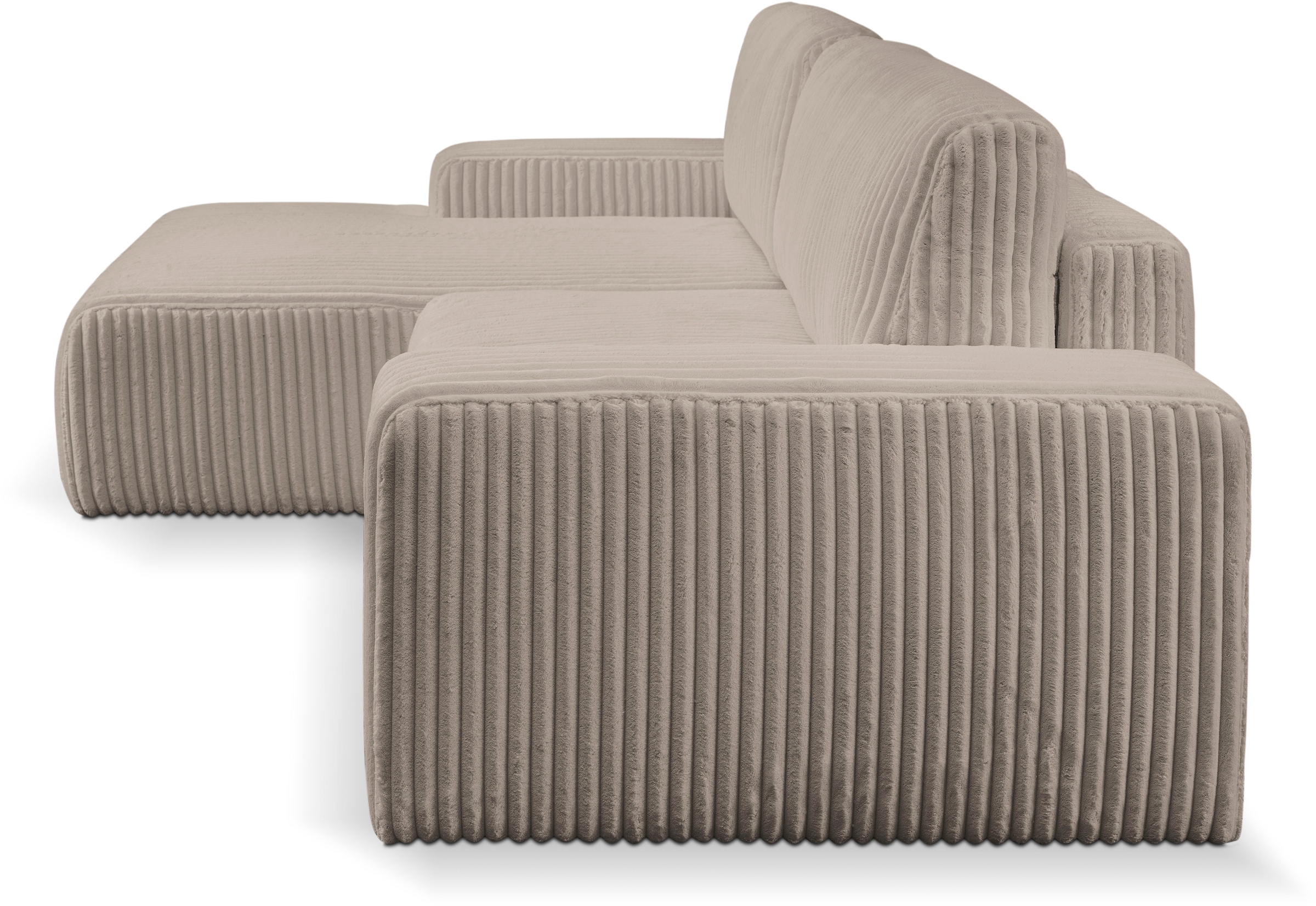 WERK2 Ecksofa »Rotterdam-L, kuschelweicher Cord oder Breitcord, L-Form, Breite 267 cm«, Design Ecksofa mit Schlaffunktion & Bettkasten, Breitcord, Taupe