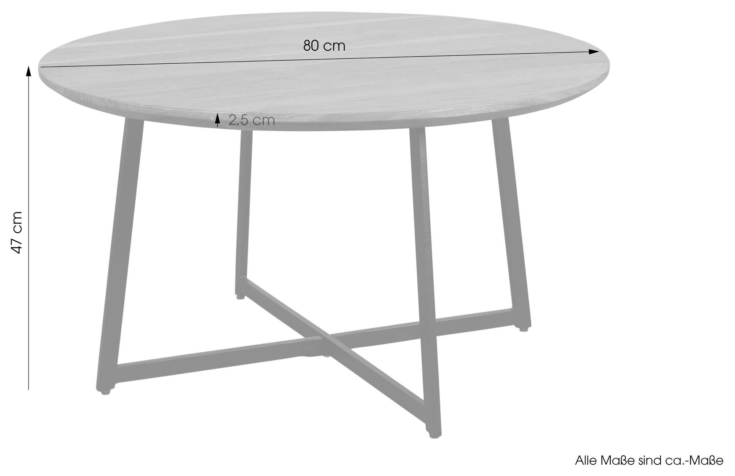 byLIVING Couchtisch »Alina«, mit massiver Akazien - Platte und schwarzem Metallgestell, rund 80cm.