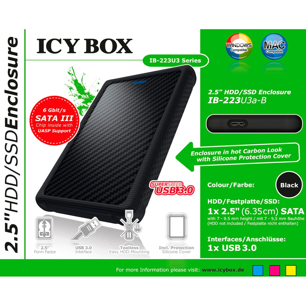 ICY BOX Computer-Adapter »ICY 2,5 Zoll USB 3.0 Case for SATA HDDs mit Silikon Protektor«
