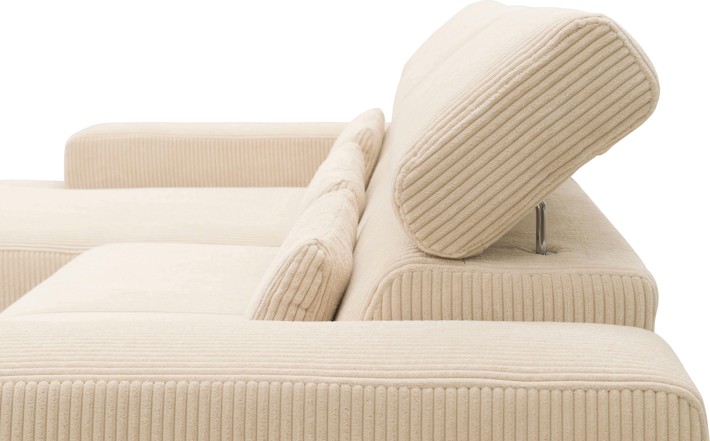 DOMO collection Ecksofa »Brandon B/T: 289/177 cm, belastbar bis 140kg/ Sitz, L-Form«, mit Sitztiefenverstellung, Cord, creme