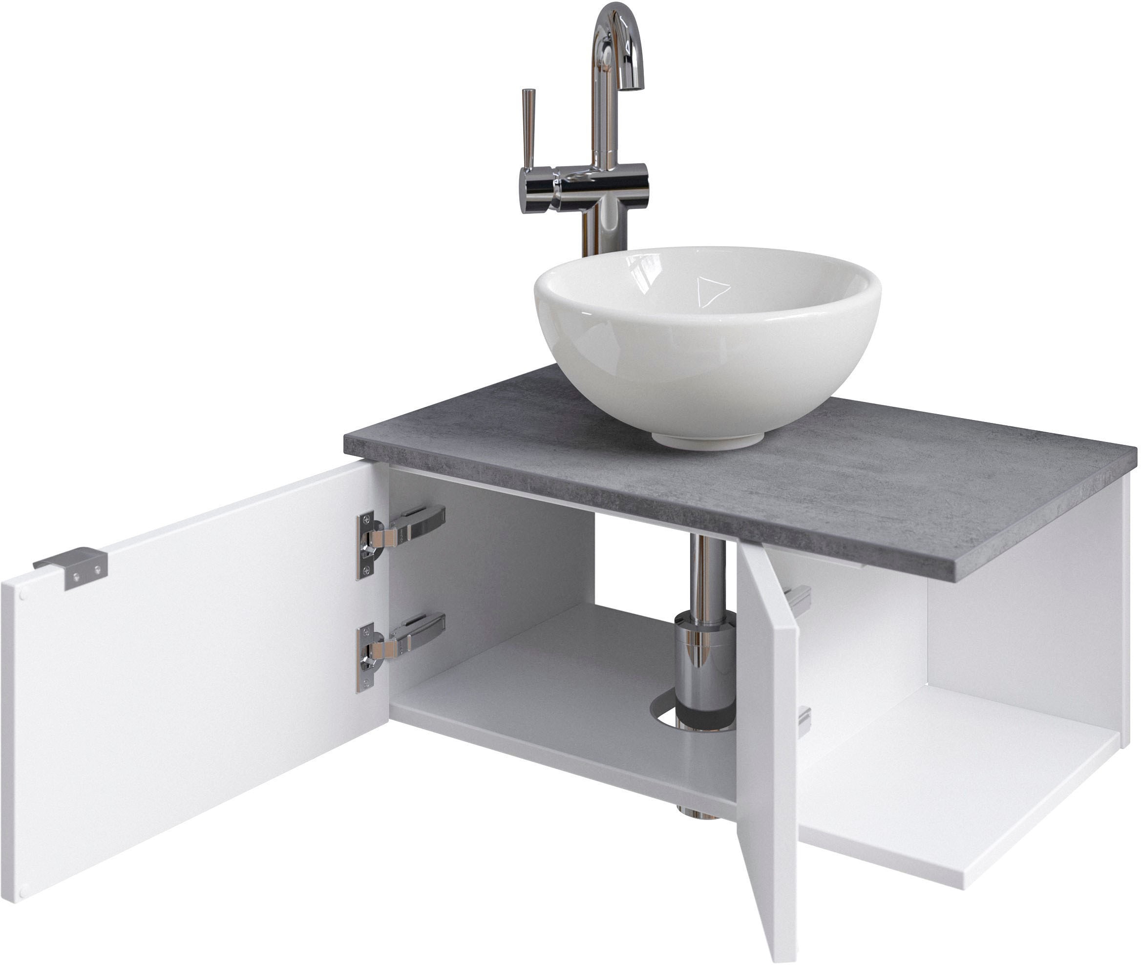 Saphir Waschtisch »Serie 6915 Waschschale mit Unterschrank für Gästebad, Gäste WC«, 61 cm breit, 2 Türen, offenes Fach, kleine Bäder, ohne Armatur