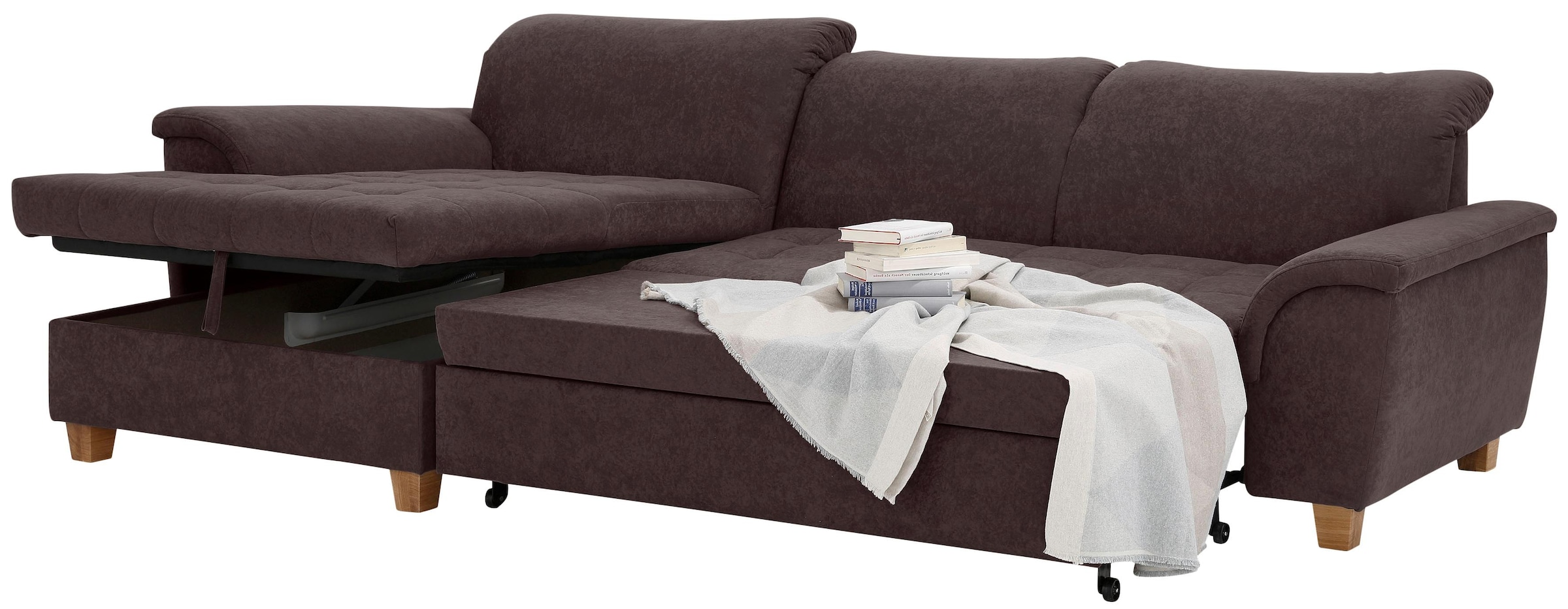 Home affaire Ecksofa »Lyla L-Form«, mit Recamiere, wahlweise mit Rückenfunktion und zusätzlich mit Bett