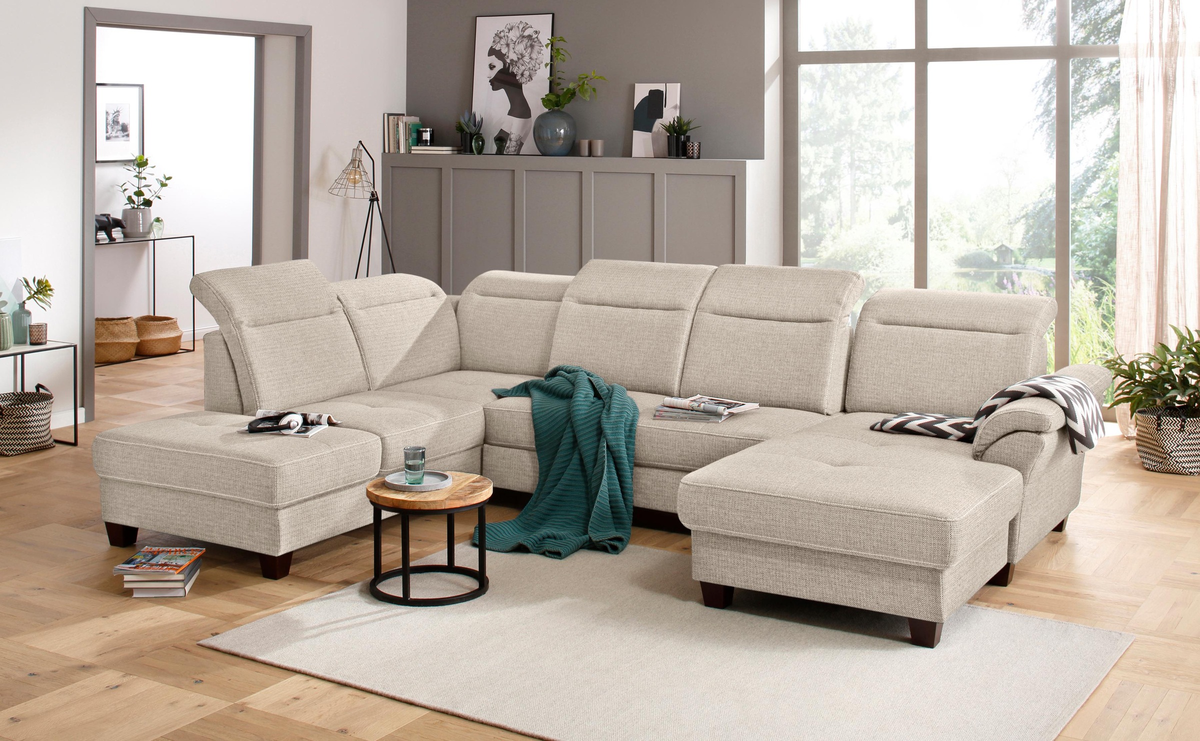 Home affaire Wohnlandschaft »Solvei U-Form« Sitztiefenverstellung und Feder günstig online kaufen