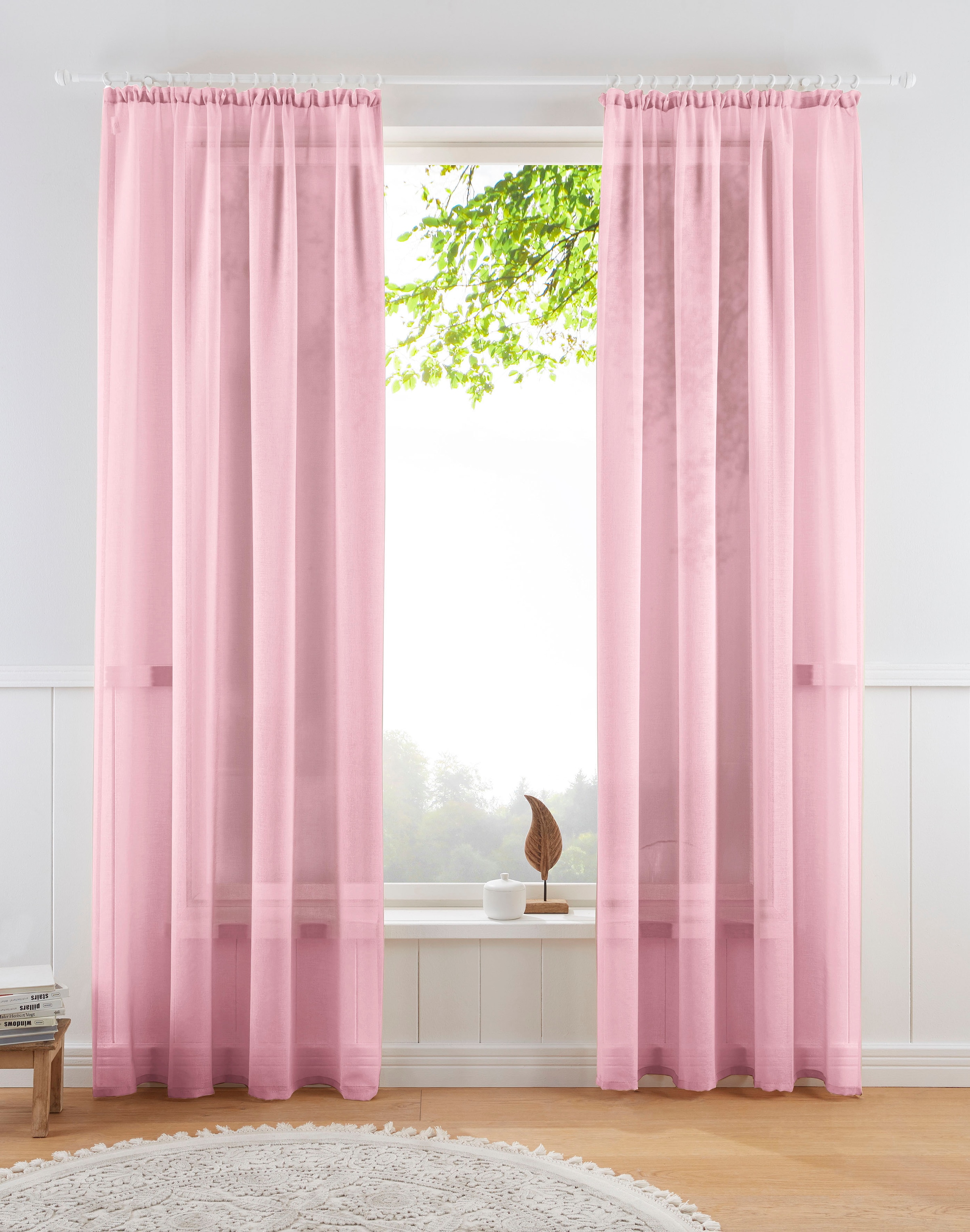 MY HOME Gardine »TENDER« Kräuselband 1 Stk. tlg. Leinen Optik mit Struktur, monochrom, Bestseller rose Obermaterial: 100% Polyester 295 cm