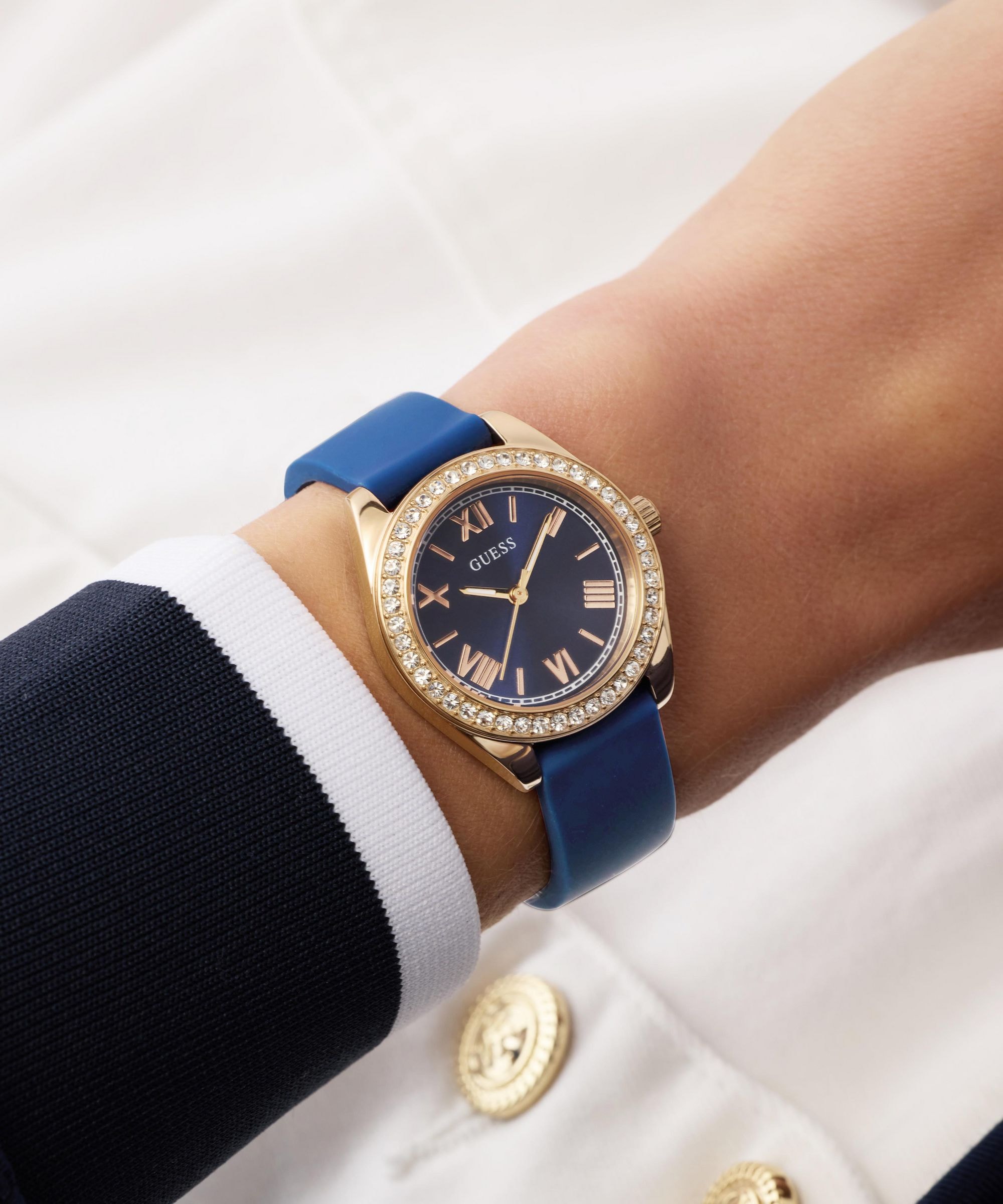 Guess Quarzuhr »MINI LUNA« Armbanduhr, Damenuhr, Silikonarmband, analog