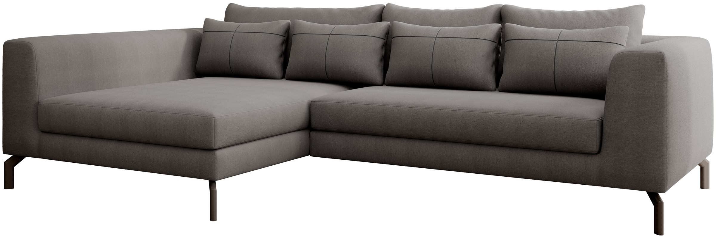 INOSIGN Ecksofa »Cross, mit softem Sitz, L-Form, wendbare Zierkissen, Breite 284 cm«, Couch mit vielen Kissen, stylische Kreuznaht, elegante Metallfüße