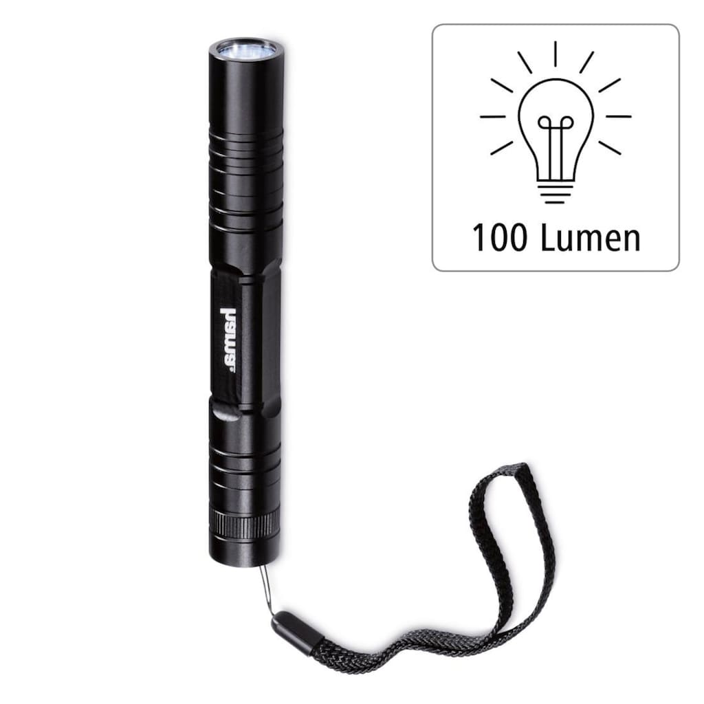 Hama LED Taschenlampe »LED-Taschenlampe "Regular R-147", Schwarz Taschenlampe«, - Max. Lumen: 100
- Anzahl Batterien: 2
- Batterietyp: AA Mignon