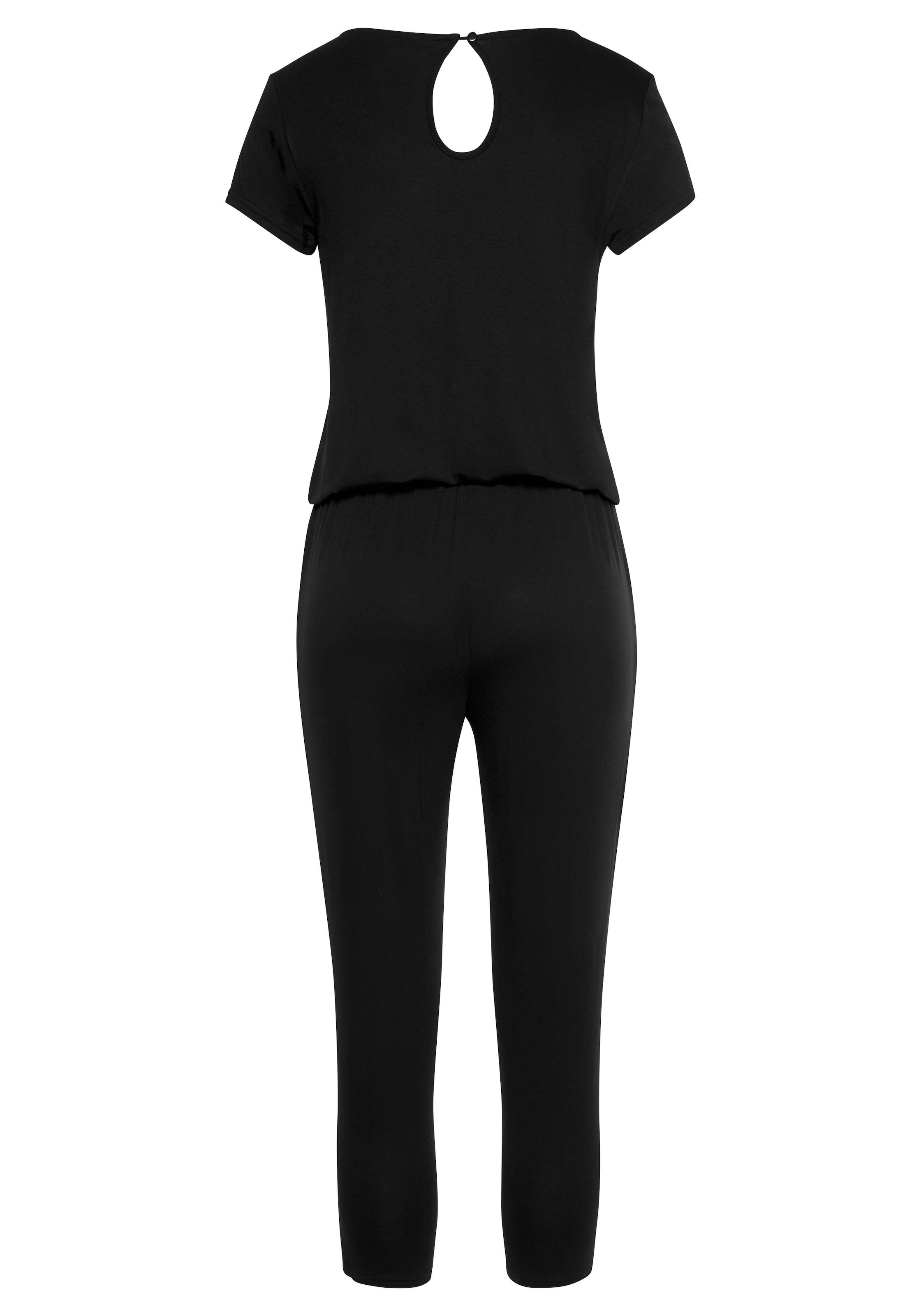 LASCANA 7/8-Overall mit V-Ausschnitt, kurzärmliger Jumpsuit, Basic