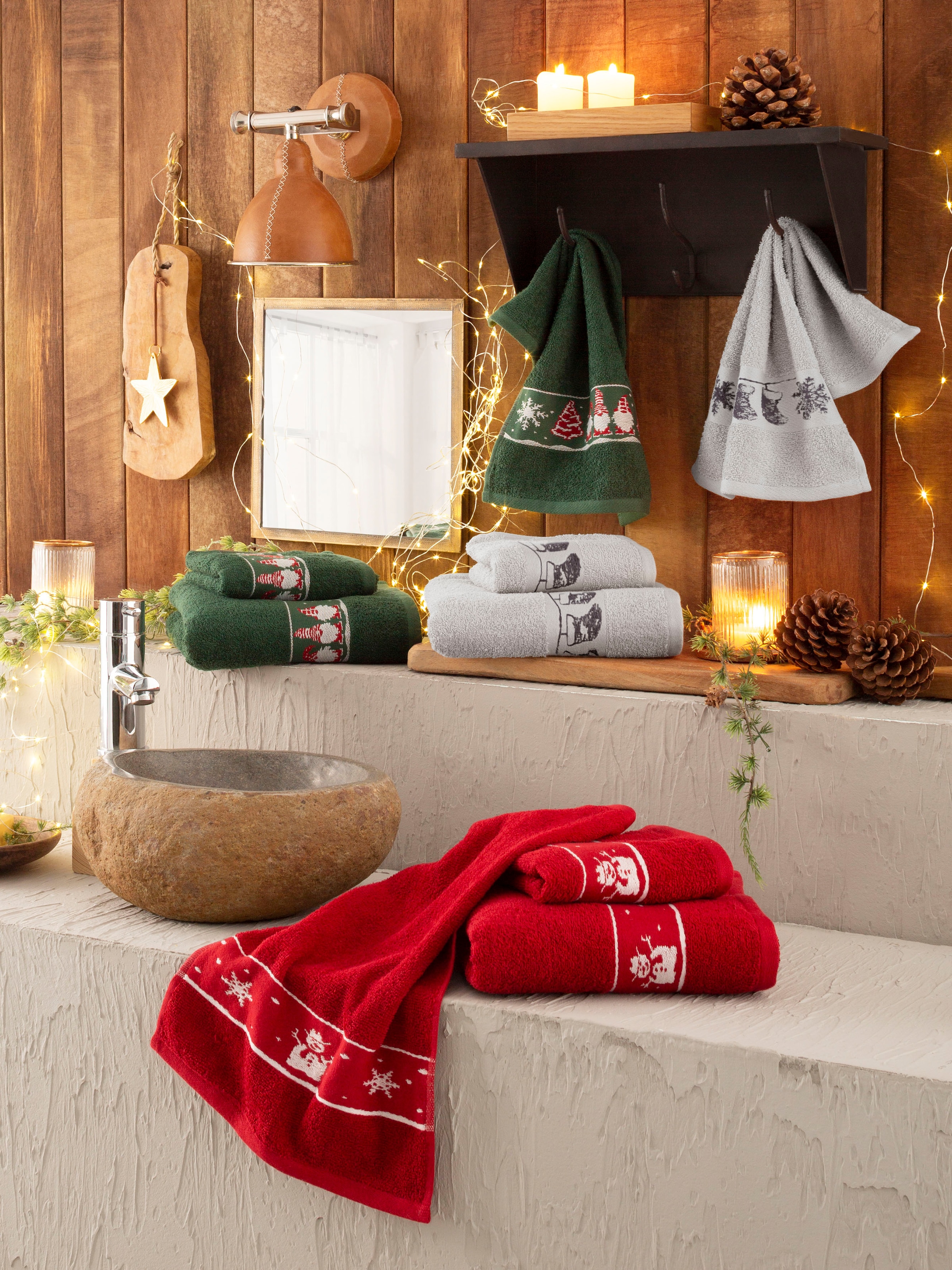 & im Bordüre, Handtuchset, weihnachtliches Handtuch 3 100% Set, Online-Shop »Weihnachten«, home my bestellen tlg., Sternen Set mit Baumwolle Walkfrottee,