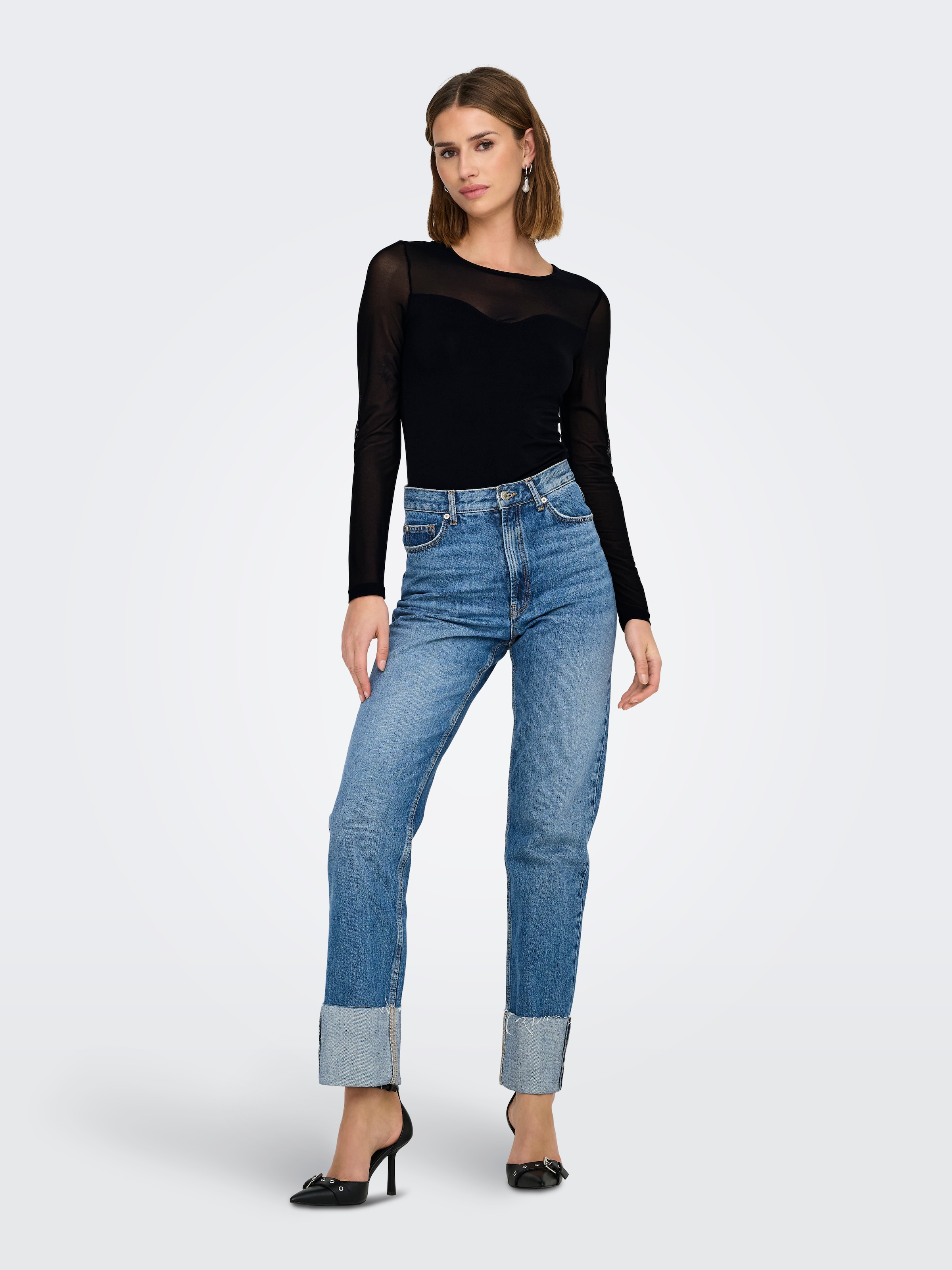 ONLY Spitzenshirt »ONLSABINA L/S O-NECK MIX TOP BOX JRS«