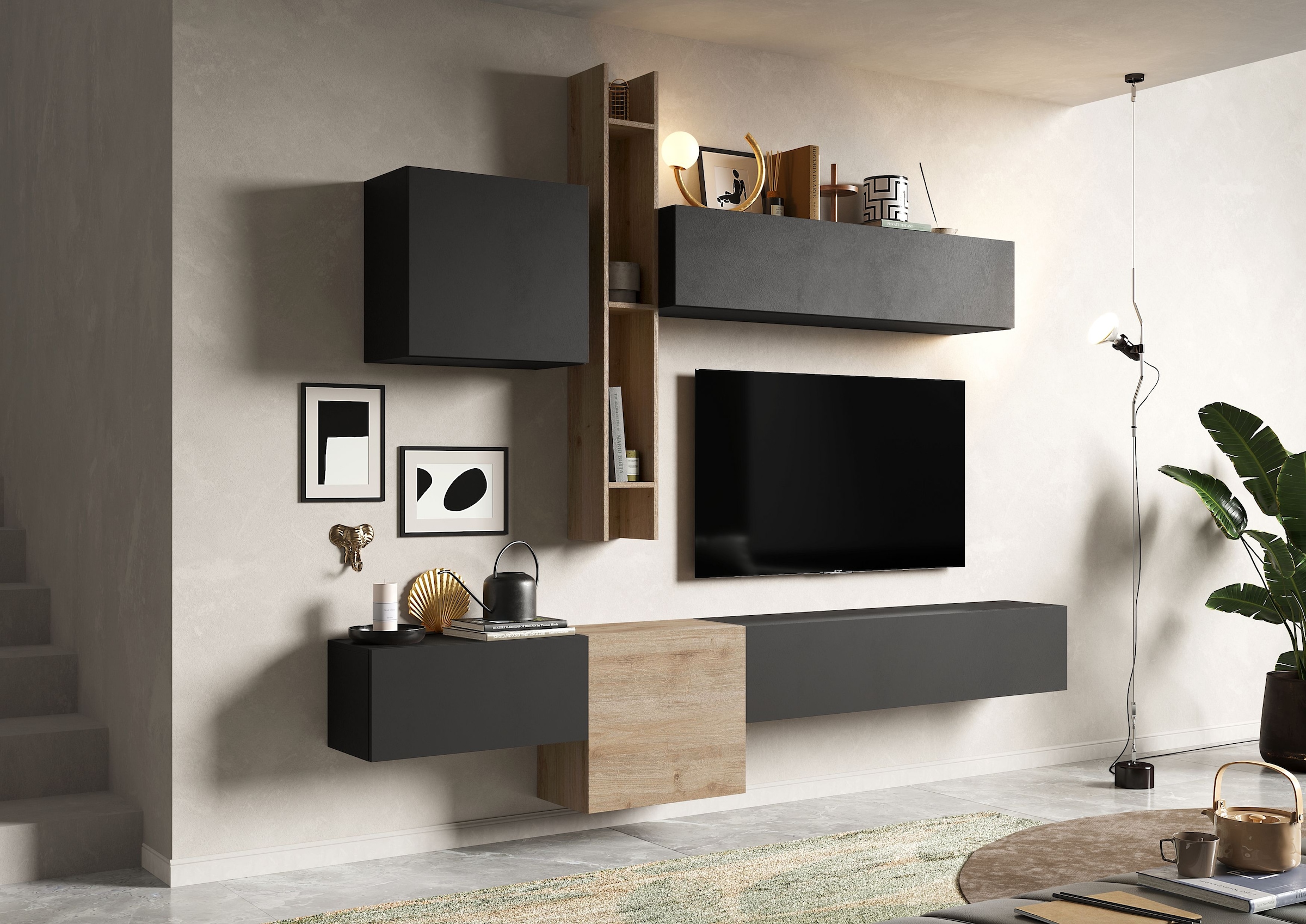INOSIGN Wohnwand »INFINITY, 6tlg. Breite 262 cm, Höhe variabel, Schrankwand, Anbauwand«, (6 St.), (Lowboard hängend, 2x Hängeschrank, 2x Hängewürfel, Wandregal)