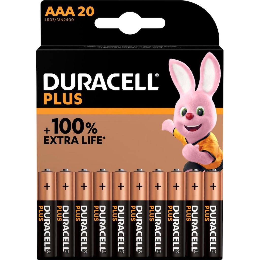Duracell Batterie »20+ 20 Pack: 20x Mignon/AA/LR06 + 20x Micro/AAA/LR03«, LR03, 1,5 V, (Spar-Set, 40 St., Alkaline Batterie, 40 Stück), 1,5V