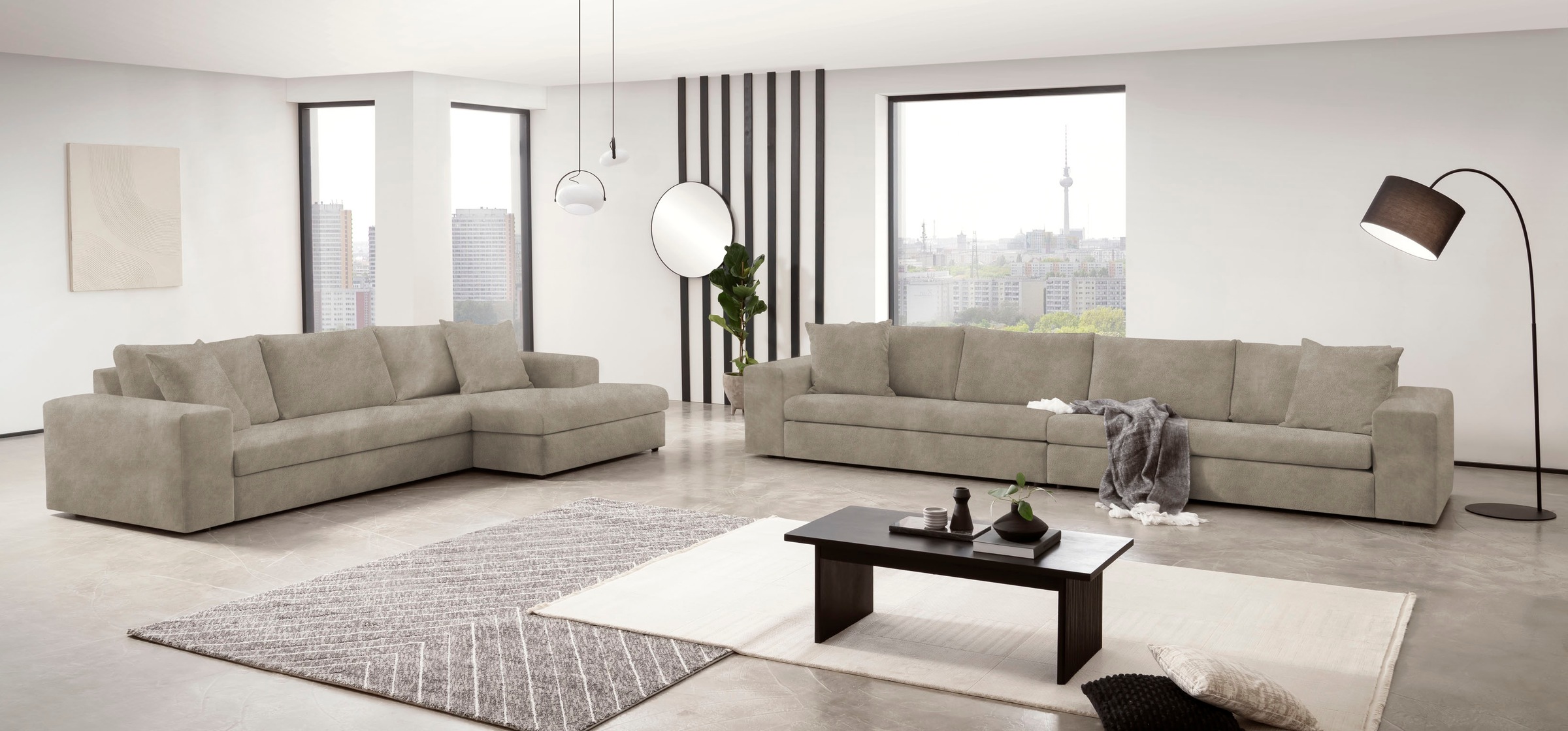 andas Ecksofa »SLEETLAND XXL in Samtvelours oder Vintage-Leder-Optik, L-Form,«, besonders groß und bequem