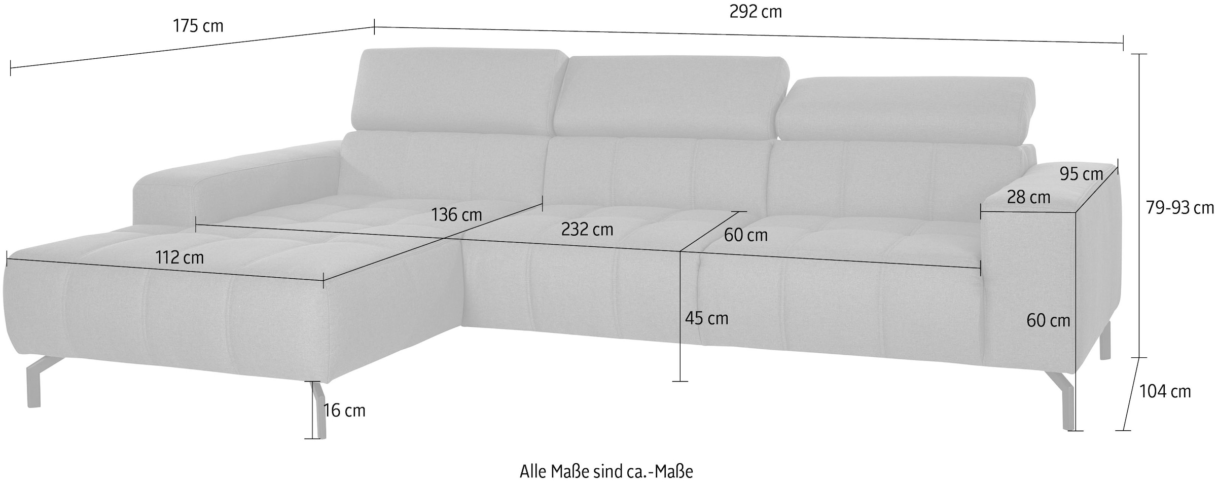 DOMO collection Ecksofa »Cunelli tolle Sitznähte als Designelement, fester Sitzkomfort, L-Form« wahlweise mit 6-fach verstellbarer Kopfteilverstellung, bodenfrei