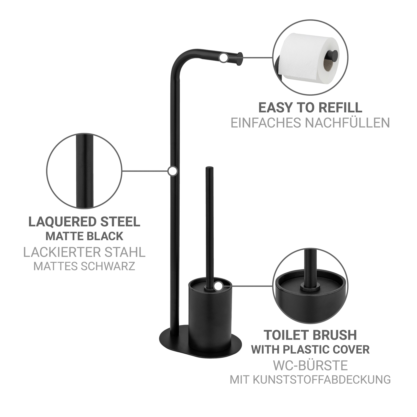 WENKO WC-Garnitur »Levante« aus Metall Stand WC-Garnitur, freistehend, mit Rollenhalter und WC-Bürste