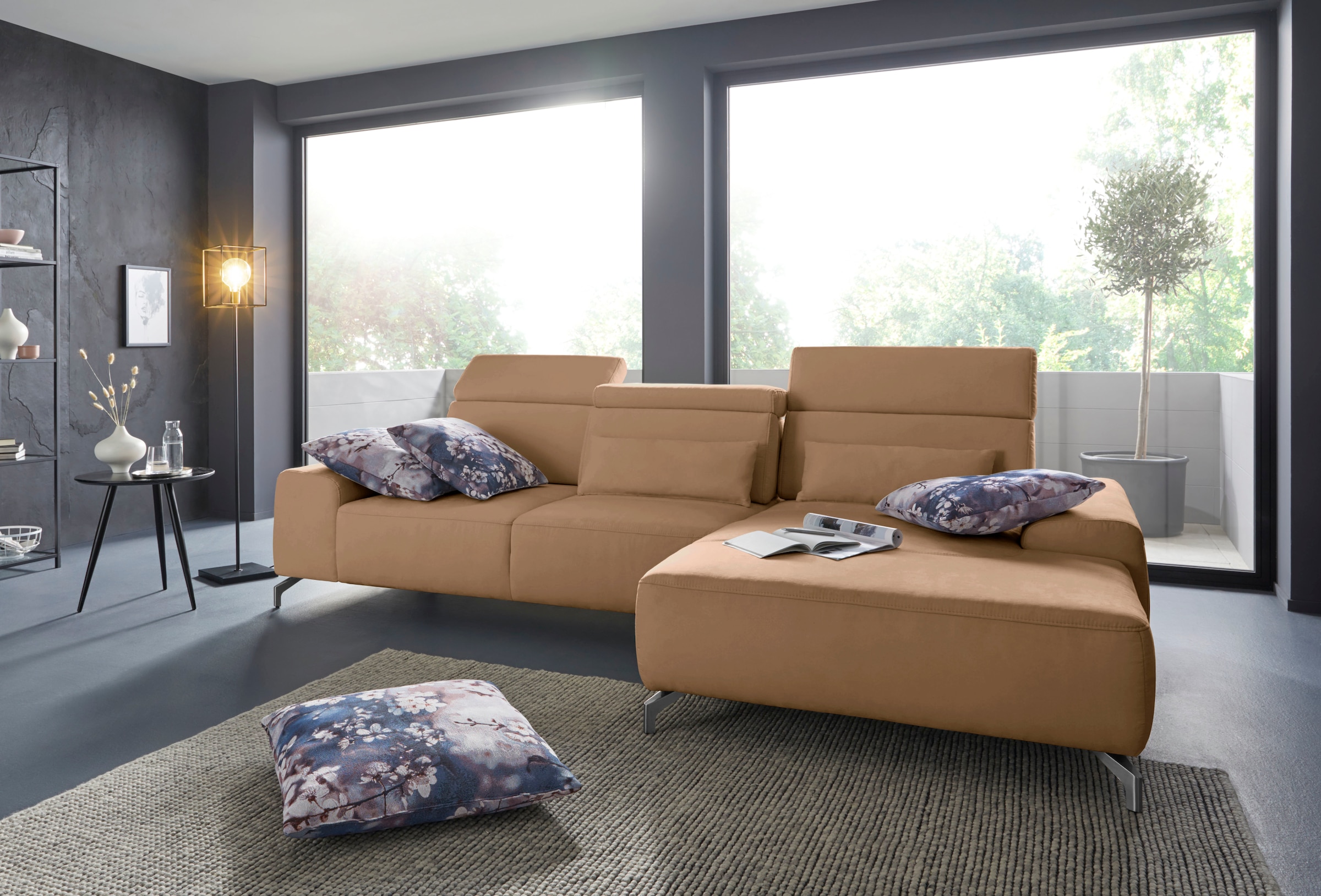 sit&more Ecksofa »Gizeh L-Form« Fußhöhe 12 cm, inklusive Sitztiefenverstellung und Kopfteilverstellung