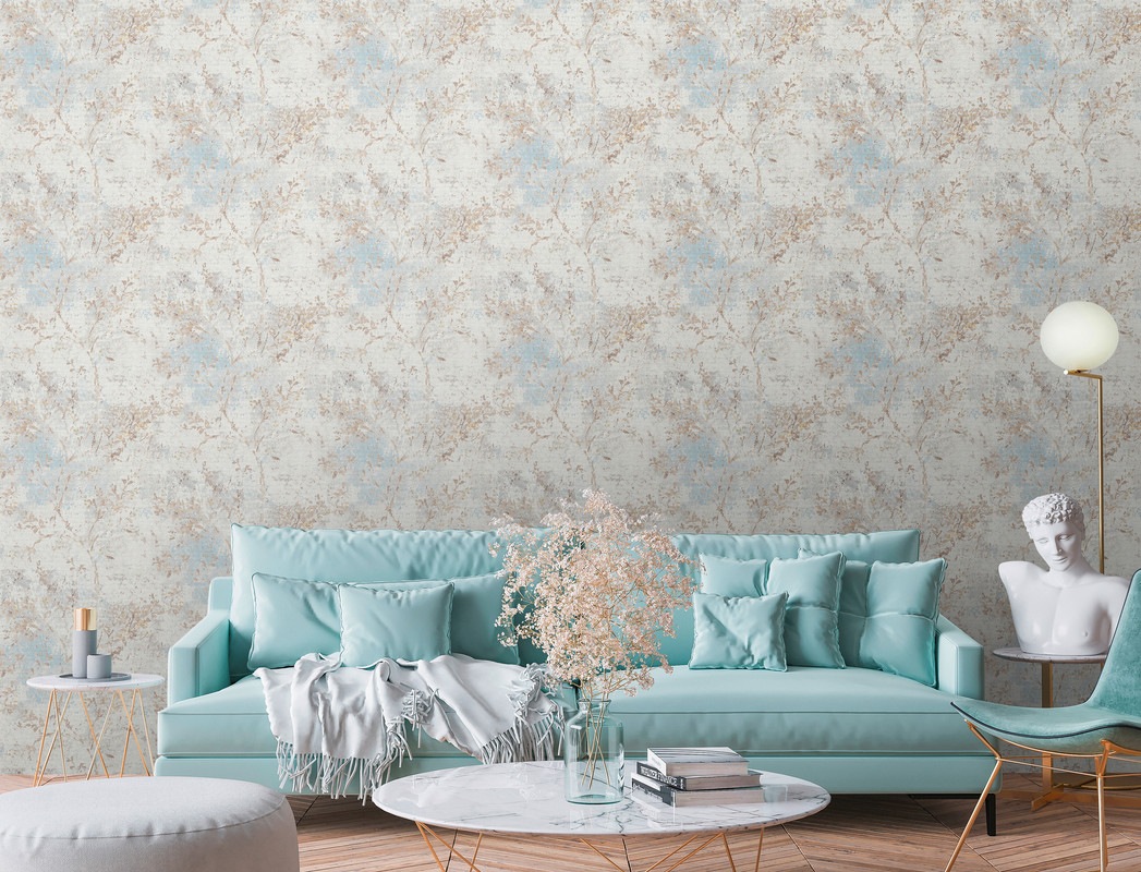 living walls Vliestapete »Stories of Life Blumen-Tapete Beige Blau florale günstig online kaufen