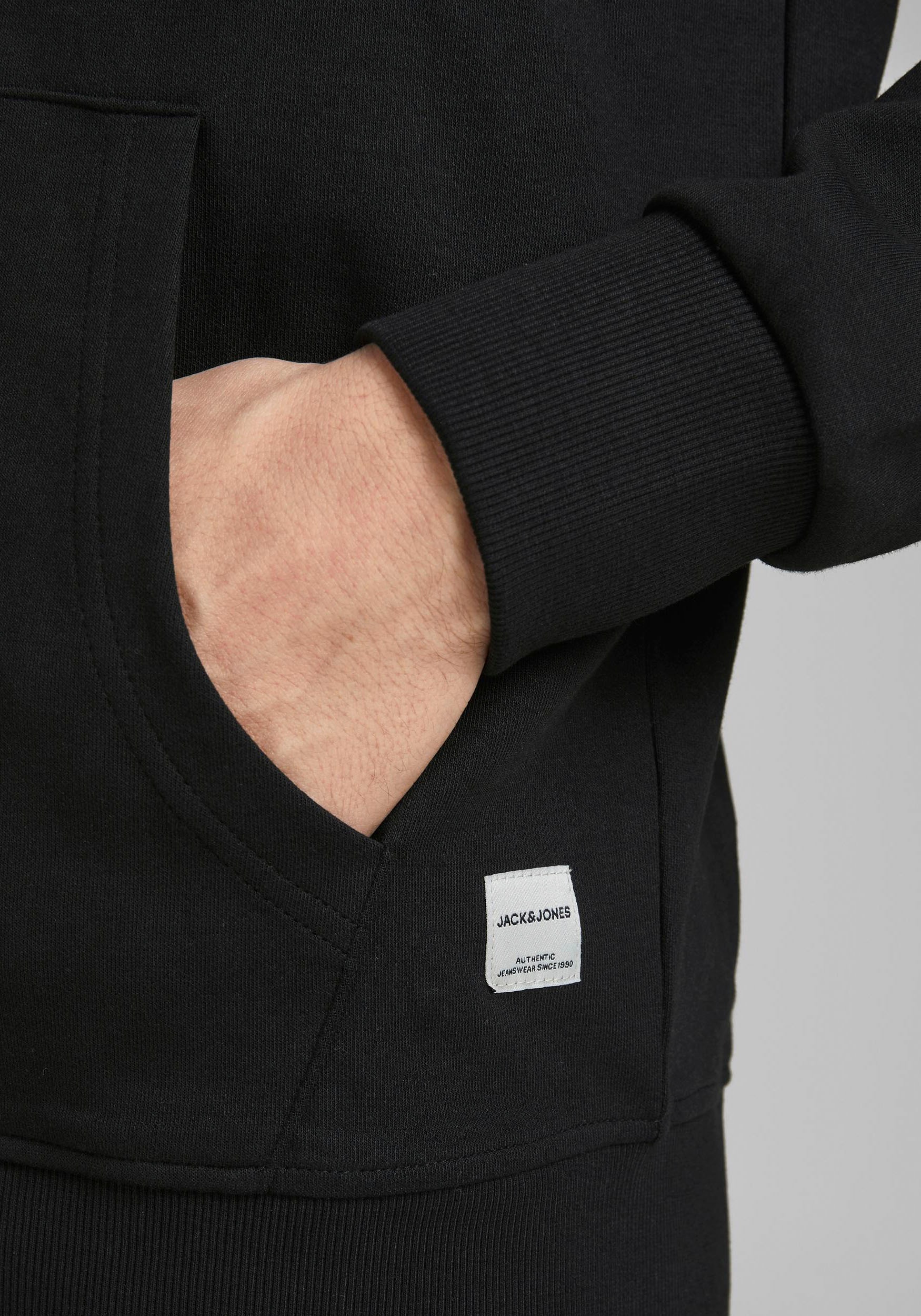 Jack & Jones Kapuzensweatjacke »JJEBASIC Hoodie mit Rippbündchen und angenehmem Tragegefühl«, unifarben, modisch, regular fit, Baumwollmischung, Rundhals