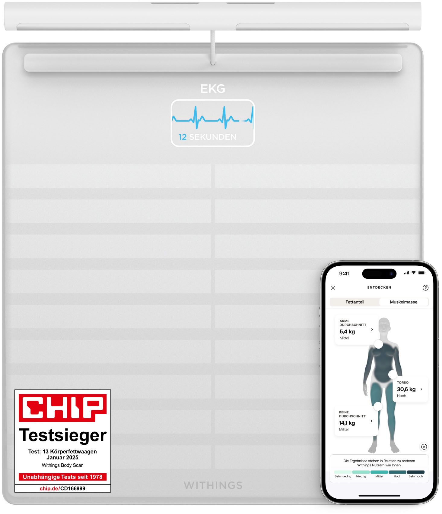 Withings Personenwaage »Body Scan« mit integriertem 6-Kanal-Elektrokardiogr günstig online kaufen