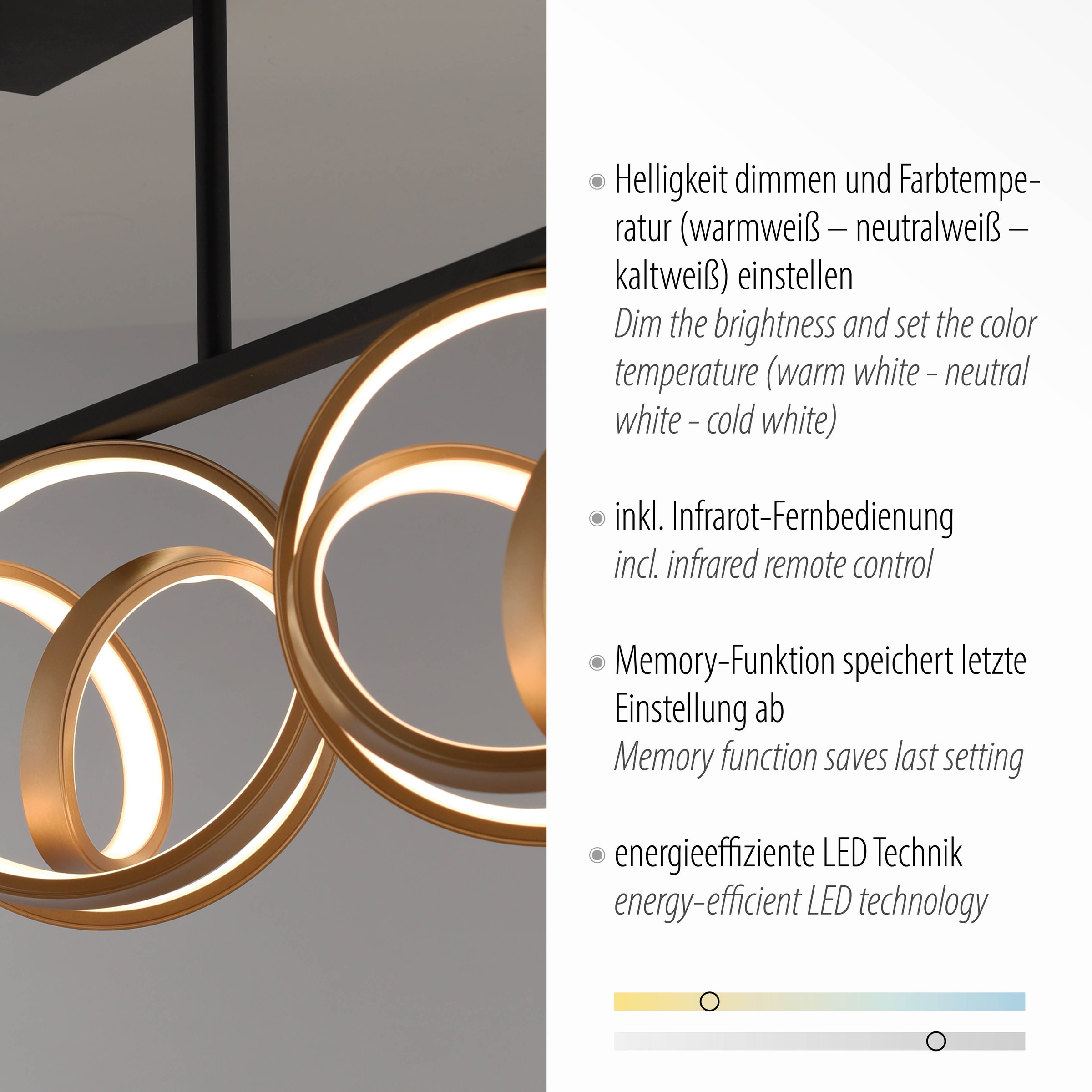 Paul Neuhaus Deckenleuchte »LOOP«, 3 flammig, Leuchtmittel LED-Board | LED fest integriert, LED, CCT - über Fernbedienung, dimmbar, Infrarot inkl., Memory