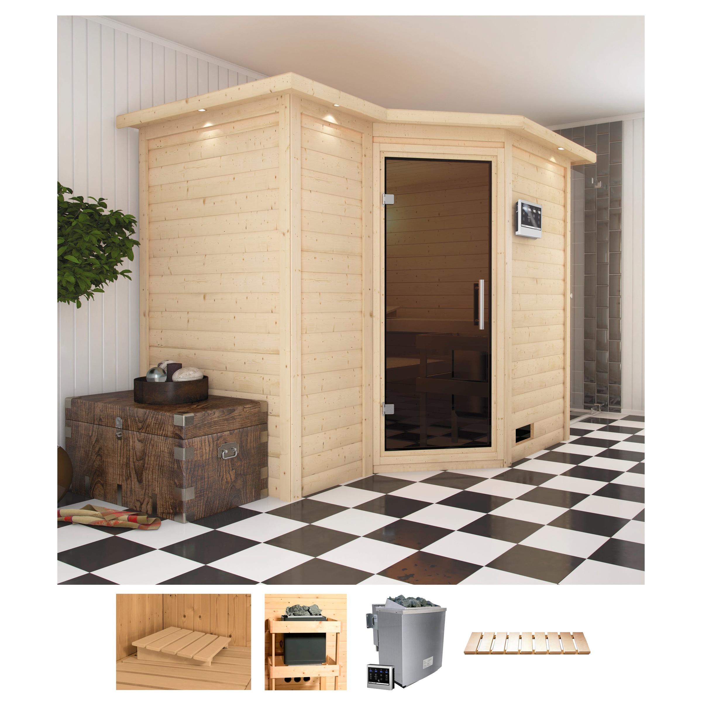 Karibu Sauna »Sanna 2«, 9-kW-Bio-Ofen mit externer Steuerung