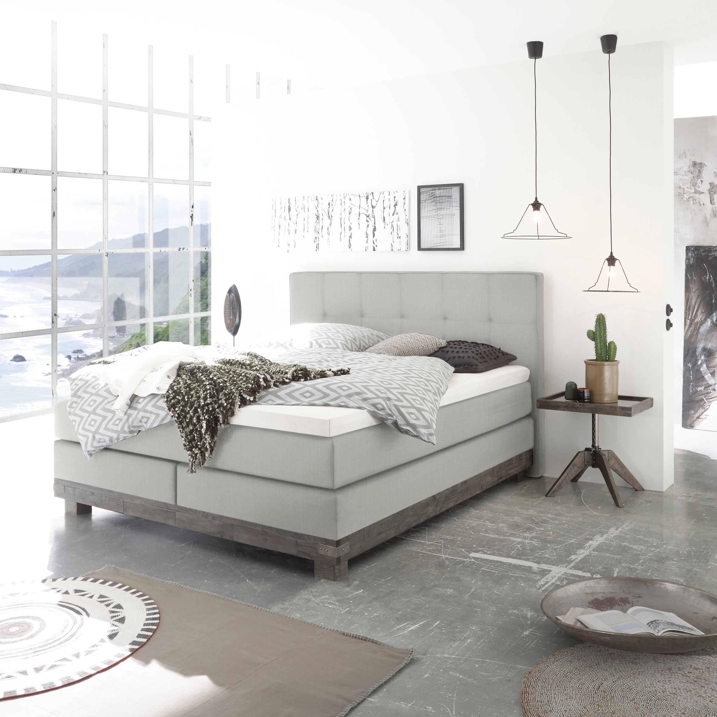HASENA Boxspringbett "Boston" Massivholz-Sockel, Punktsteppung im Kopfteil, günstig online kaufen