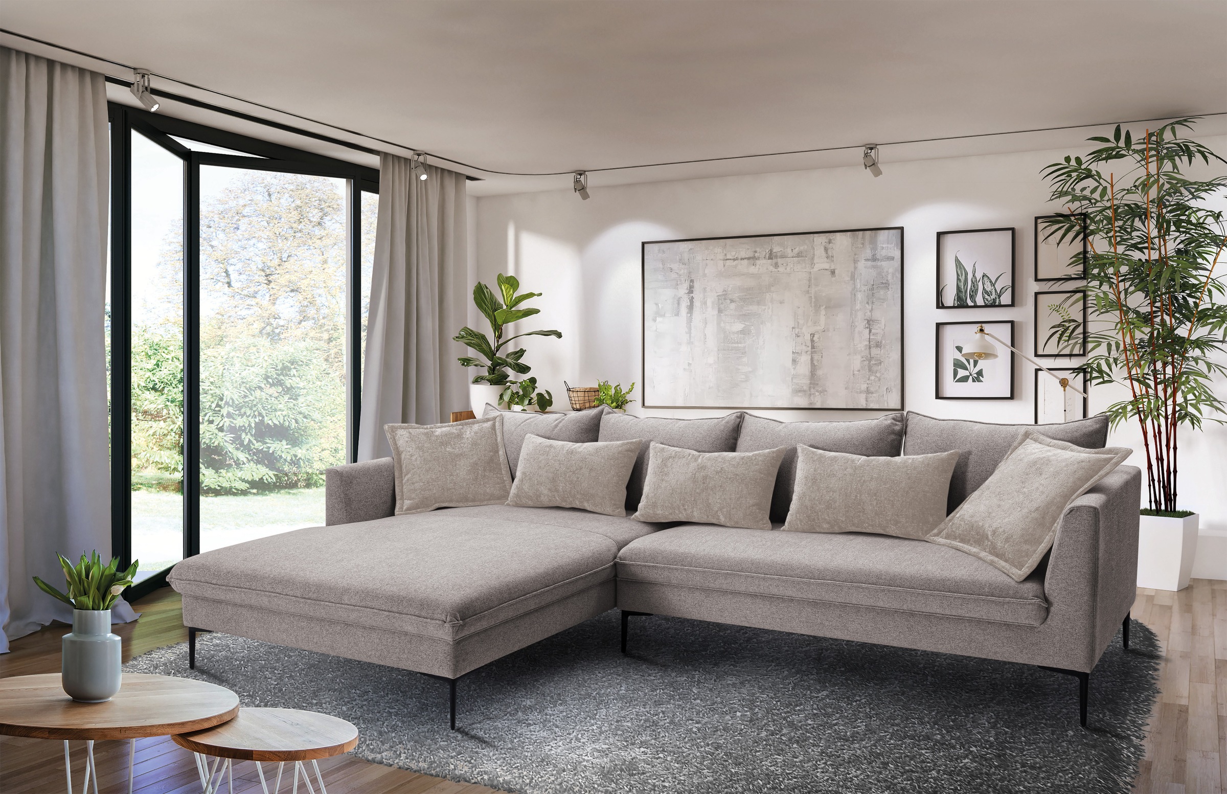 exxpo - sofa fashion Ecksofa »Piazza, elegant und edel, Designsofa mit tollem Sitzkomfort,«, (2 St.), Longchair Ecke in hochwertiger Verarbeitung, Stellmaße 321x187cm