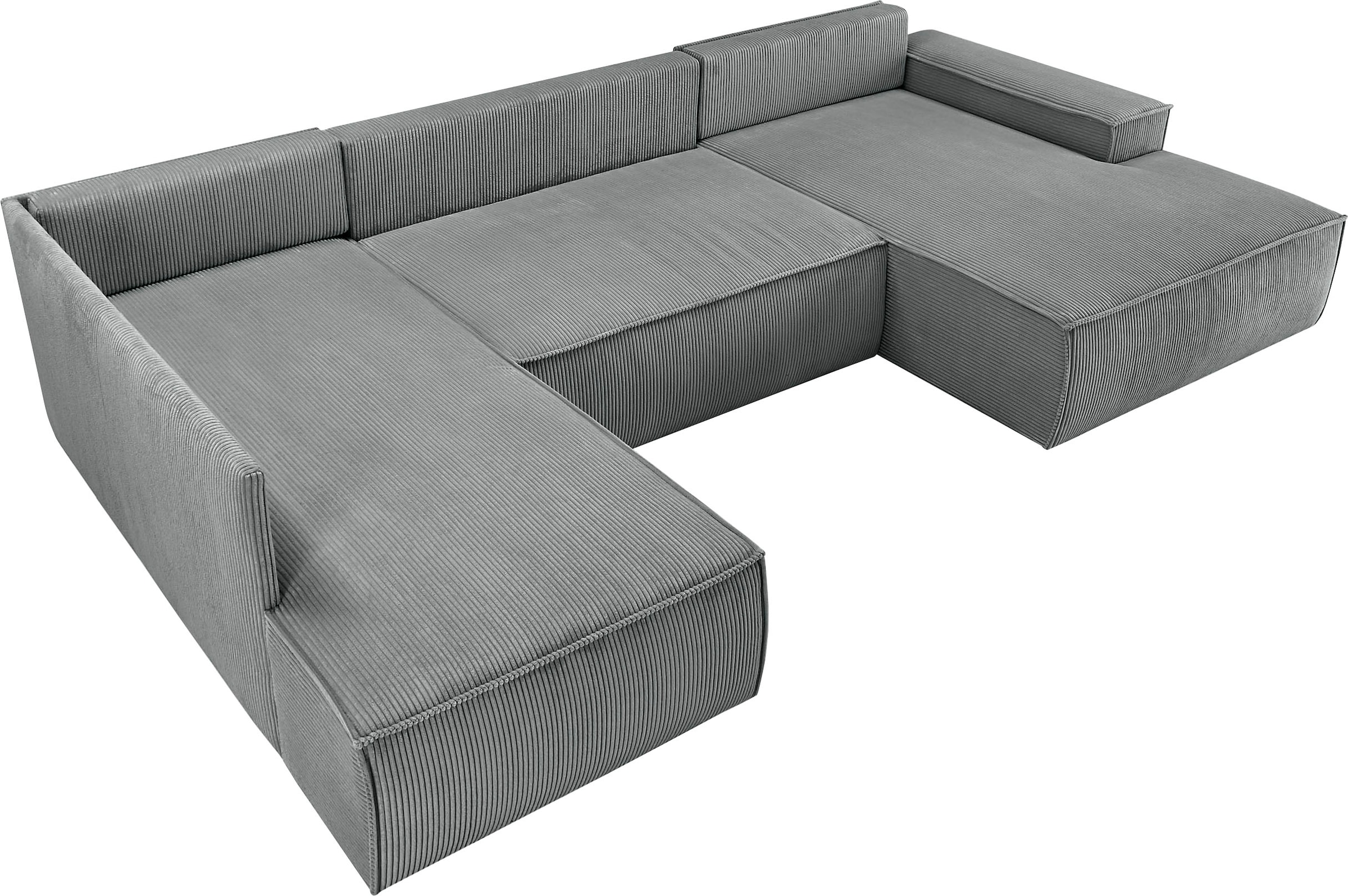 Home affaire Wohnlandschaft »SHERWOOD 329 cm, U-Form, Schlafsofa,«, Schlaffunktion m. Bettkasten (194x139 cm), Cord, Vintage, Samtvelours