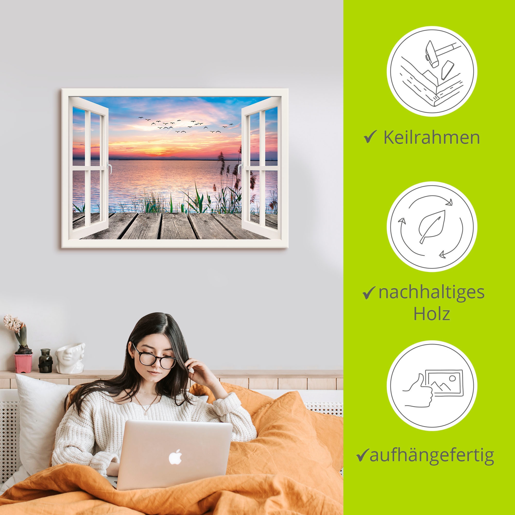 Artland Wandbild »See in den Farben der Wolken«, Fensterblick, (1 St.), als Leinwandbild, Poster, Wandaufkleber in verschied. Größen