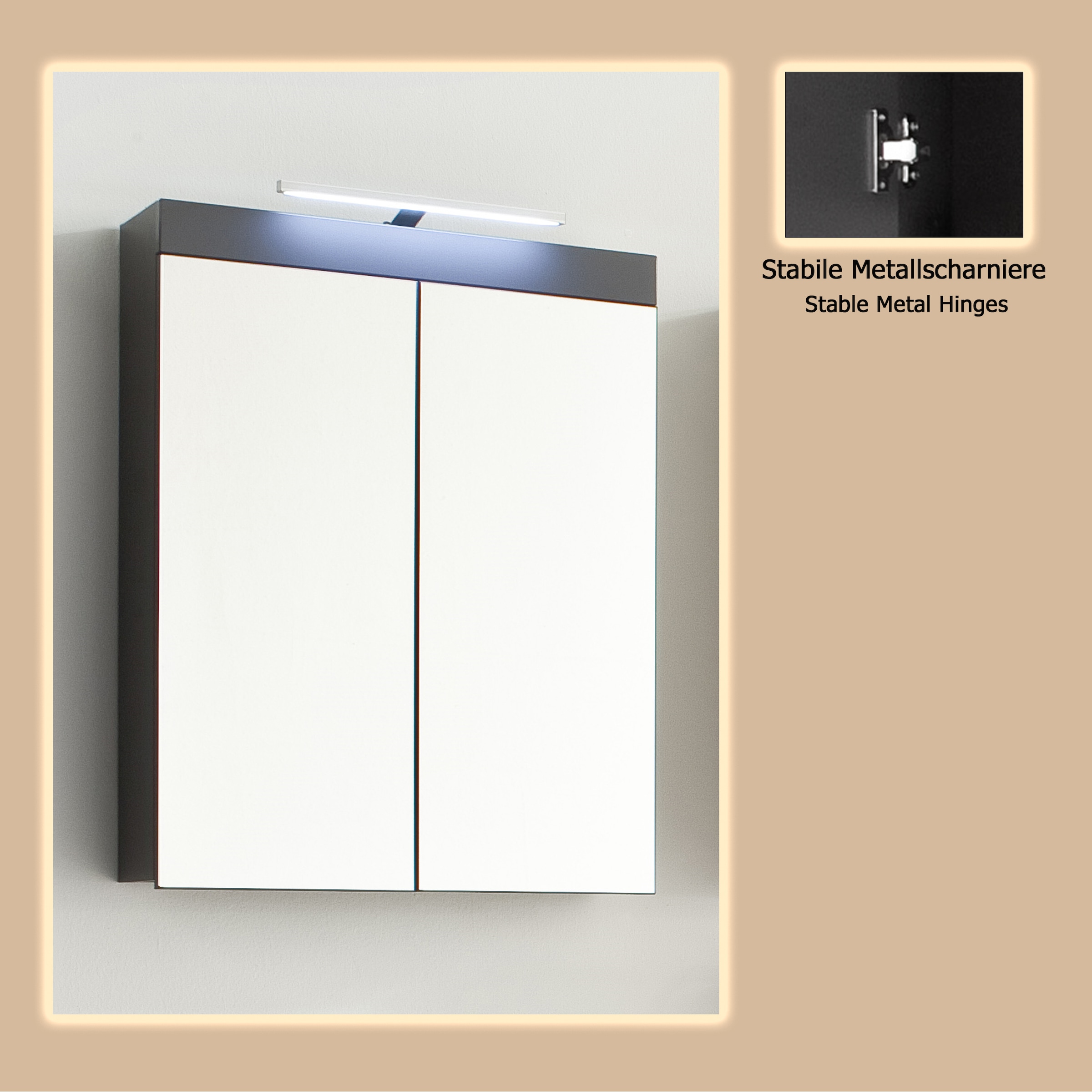 welltime Spiegelschrank »Avena«, Spiegelschrank wahlweise mit Beleuchtung - (B/T/H) 60/17/77 cm