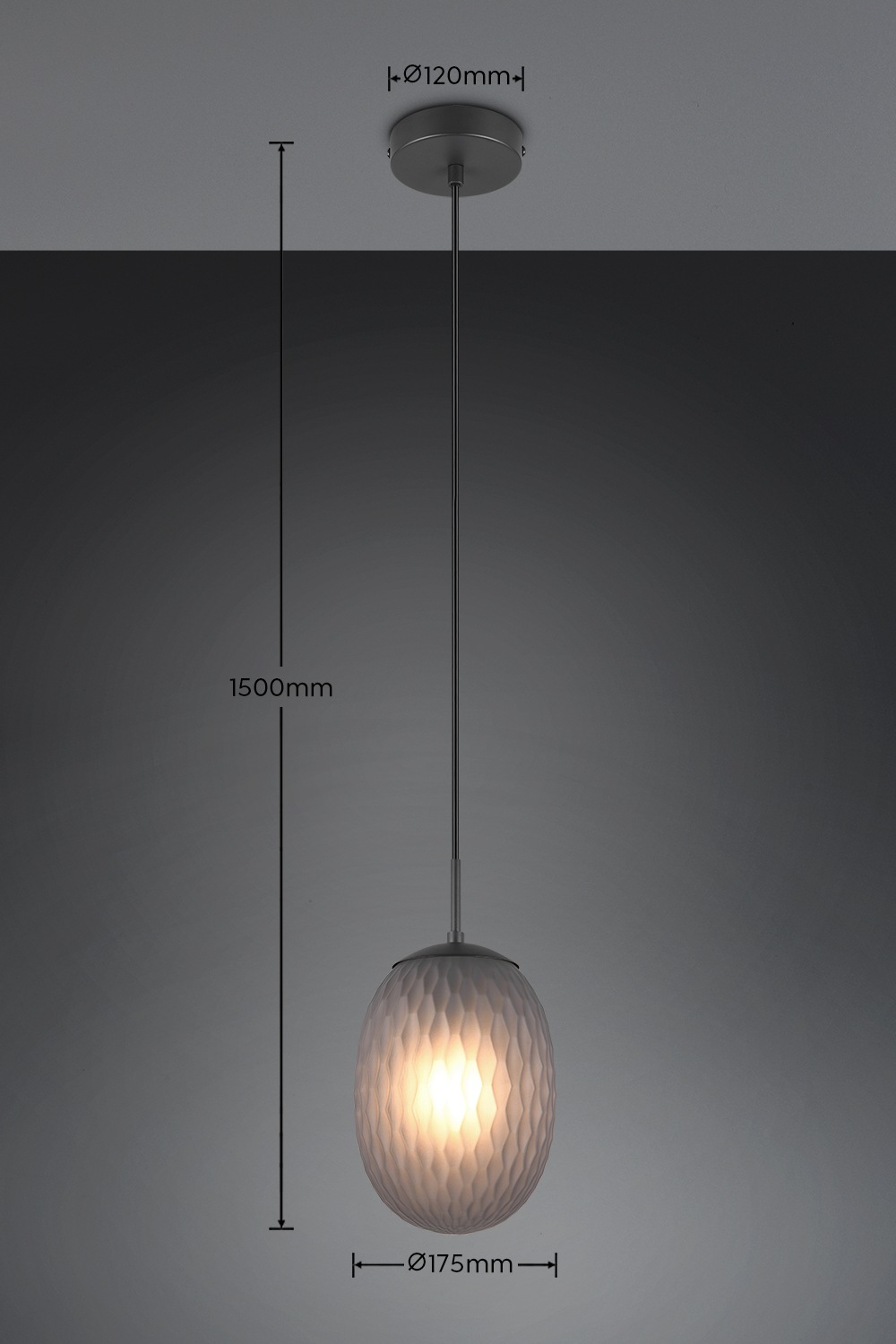 TRIO Leuchten Pendelleuchte »FACETTE, Hängeleuchte mit facettiertem Glasschirm in rauchgrau Ø 18cm« E27 1 Stk. warmweiß - kaltweiß exkl. Leuchtmittel E27 max 25W, Höhe einstellbar max 150cm