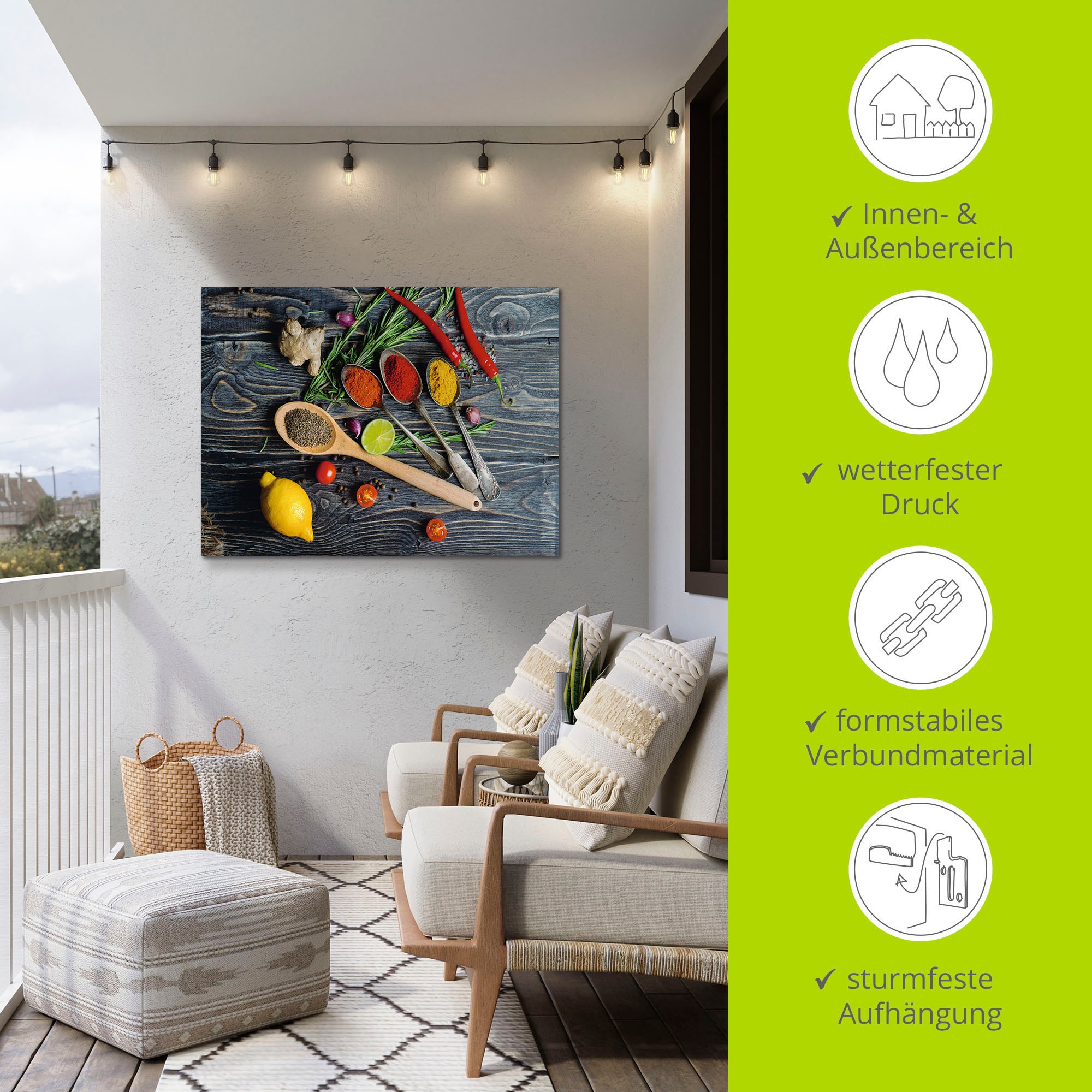 Artland Wandbild »Gewürze in Metalllöffeln«, Lebensmittel, (1 St.), als Alubild, Outdoorbild, Leinwandbild, Poster, Wandaufkleber