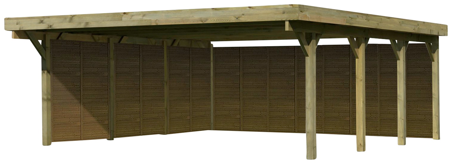 Karibu Doppelcarport »Classic 2«, Holz, 540 cm, braun, mit Rückwand und 3 Seitenwänden