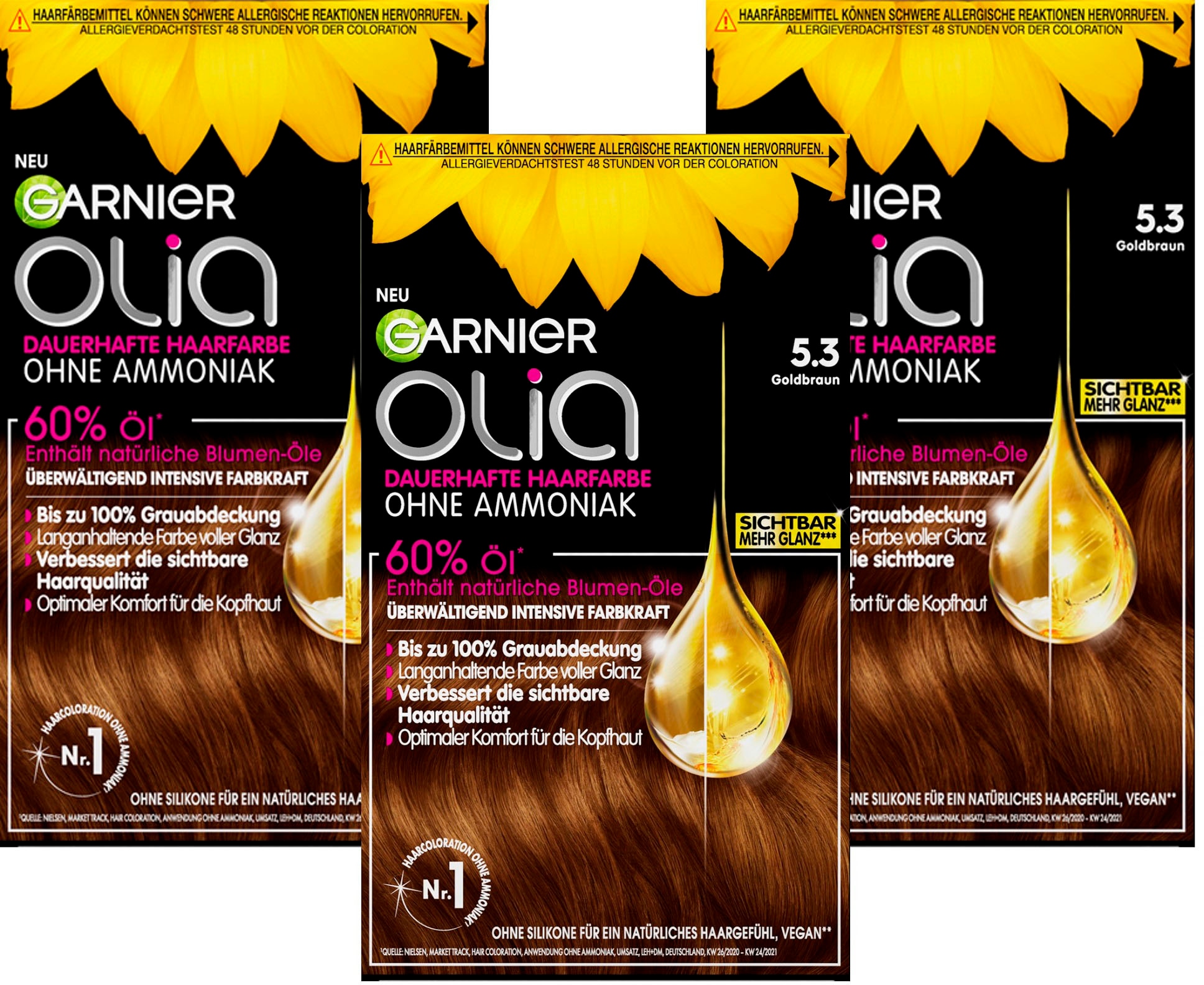 GARNIER Coloration »Garnier Olia dauerhafte Haarfarbe«, (Set, 3 tlg.), mit pflegender Formel